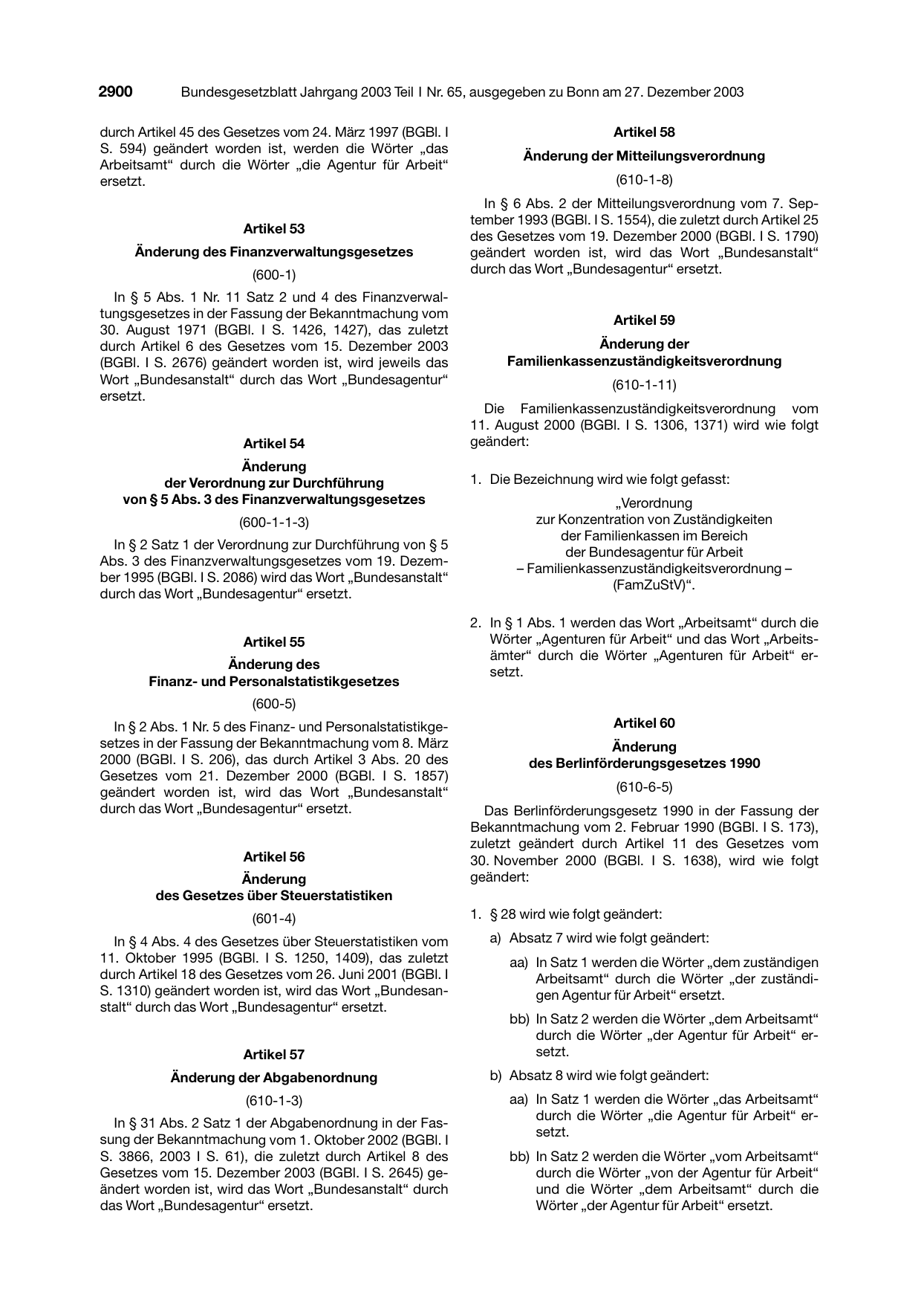 BGBl. 2003, Seite 2900 — Originalseite als Abbildung