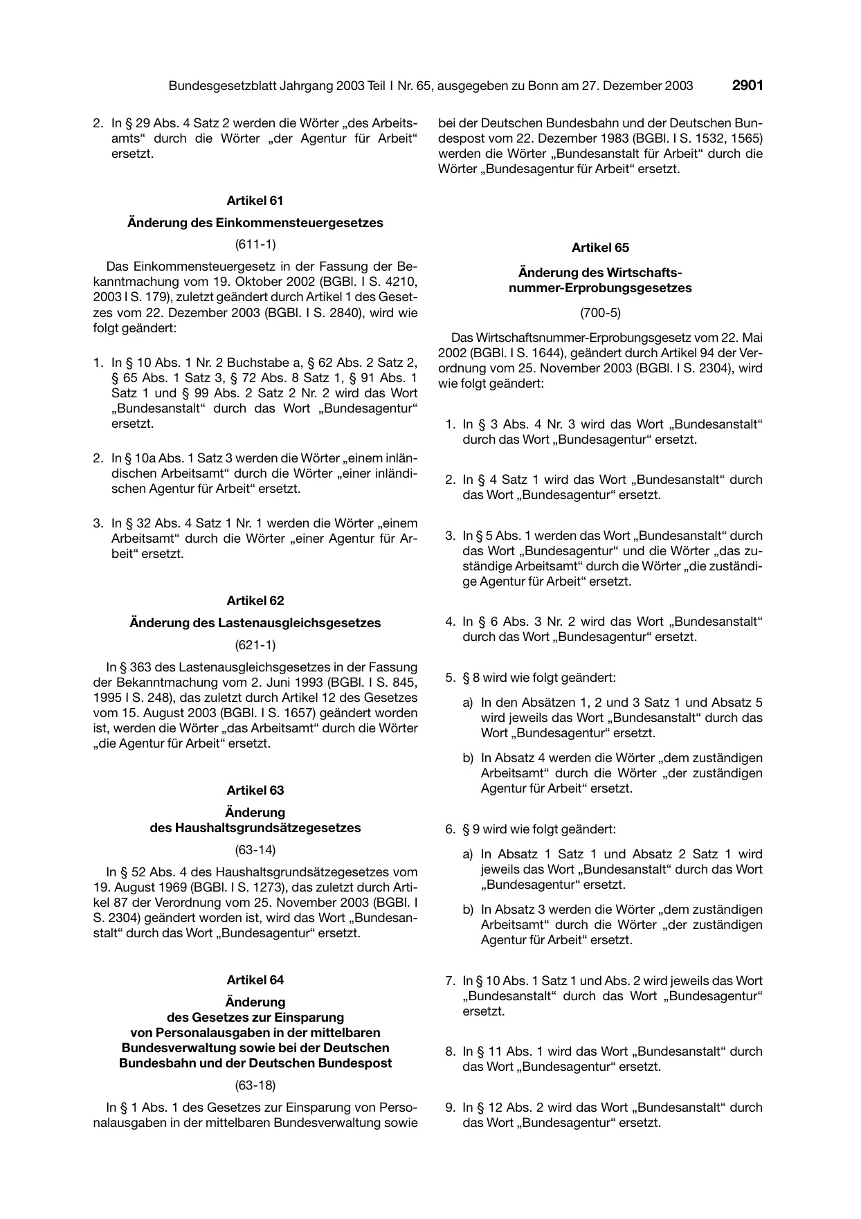 BGBl. 2003, Seite 2901 — Originalseite als Abbildung