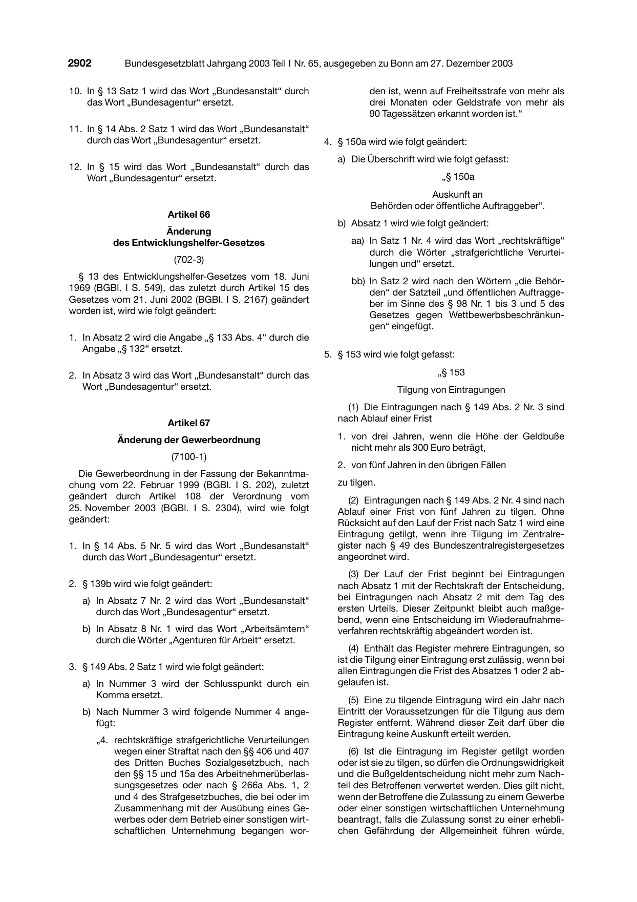 BGBl. 2003, Seite 2902 — Originalseite als Abbildung