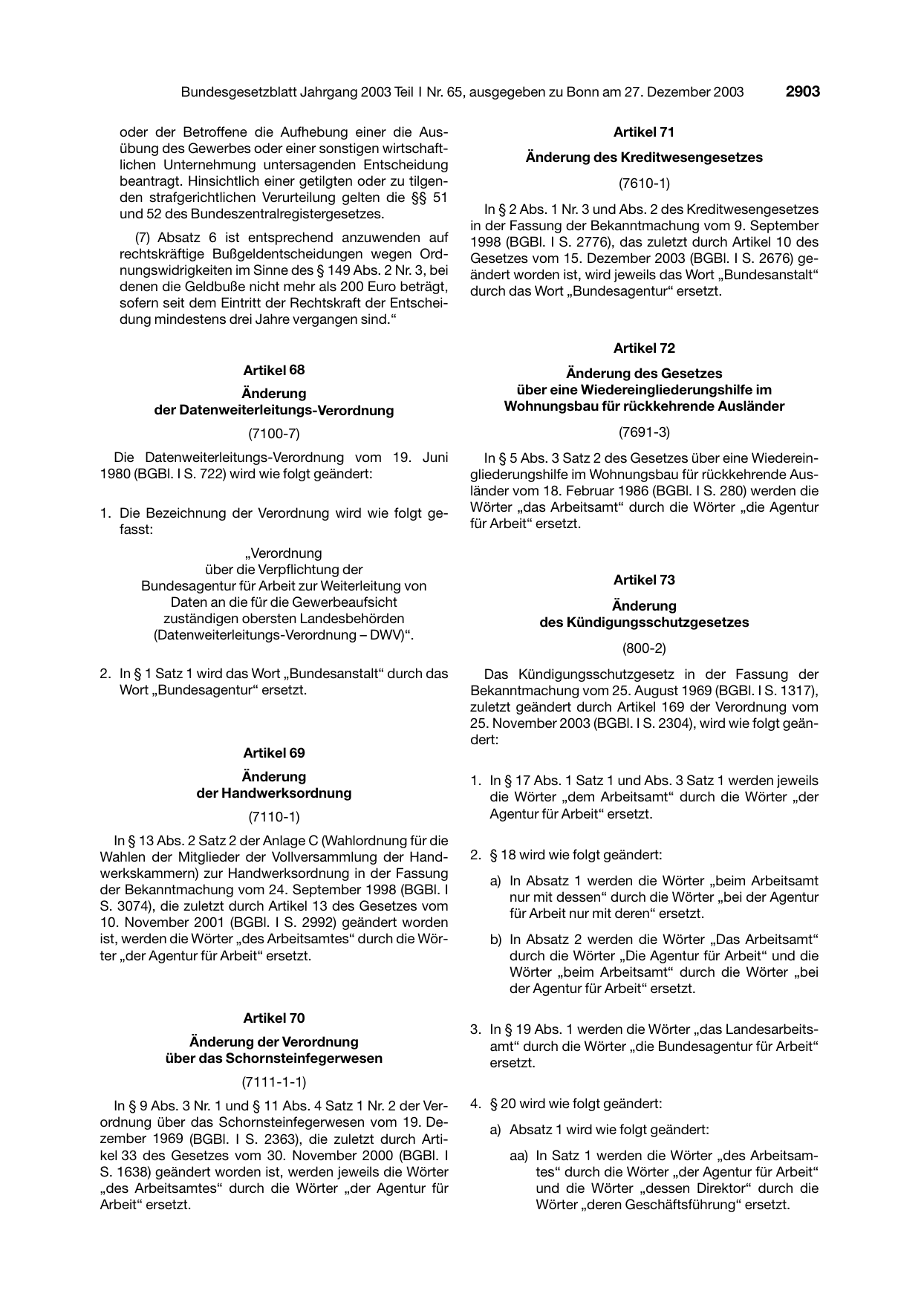 BGBl. 2003, Seite 2903 — Originalseite als Abbildung