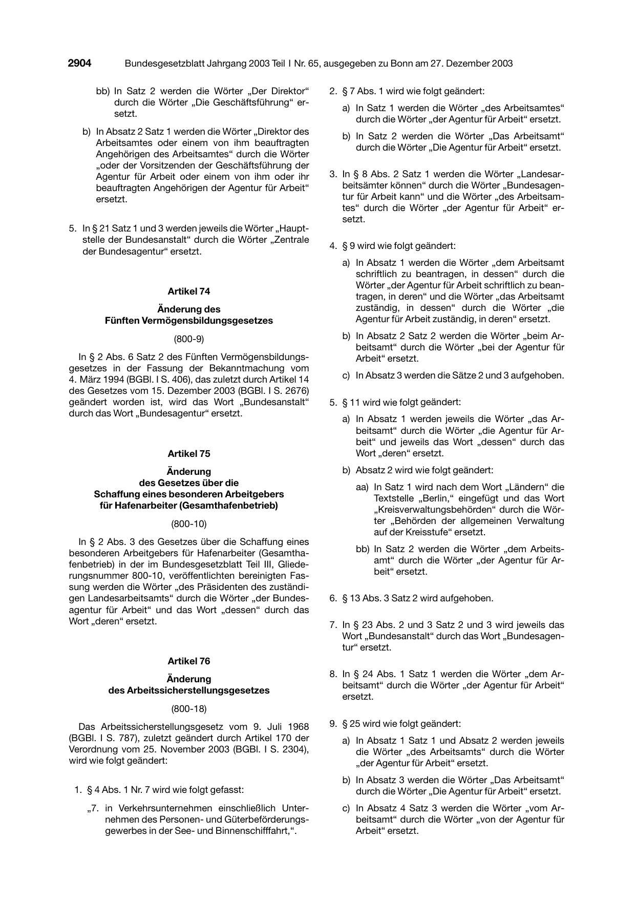 BGBl. 2003, Seite 2904 — Originalseite als Abbildung