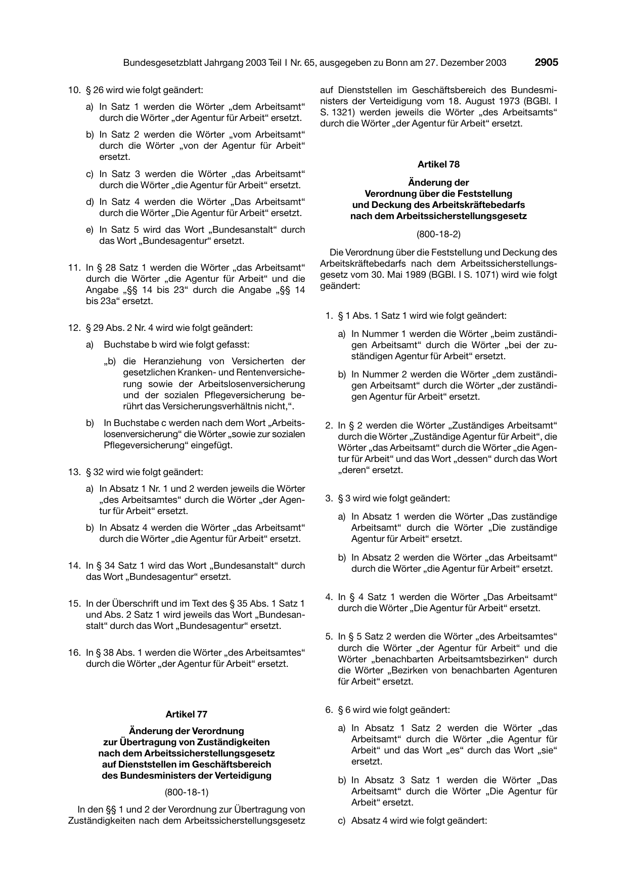 BGBl. 2003, Seite 2905 — Originalseite als Abbildung