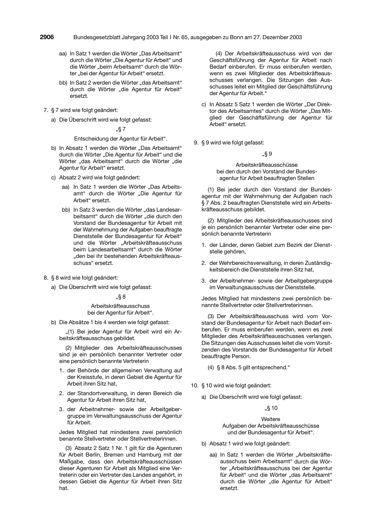 BGBl. 2003, Seite 2906 — Originalseite als Abbildung