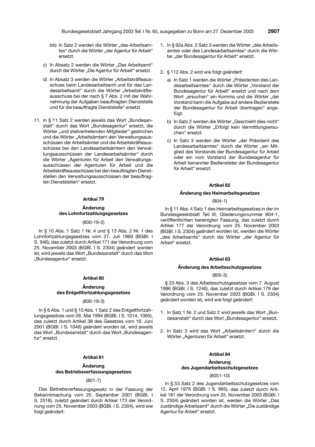 BGBl. 2003, Seite 2907 — Originalseite als Abbildung