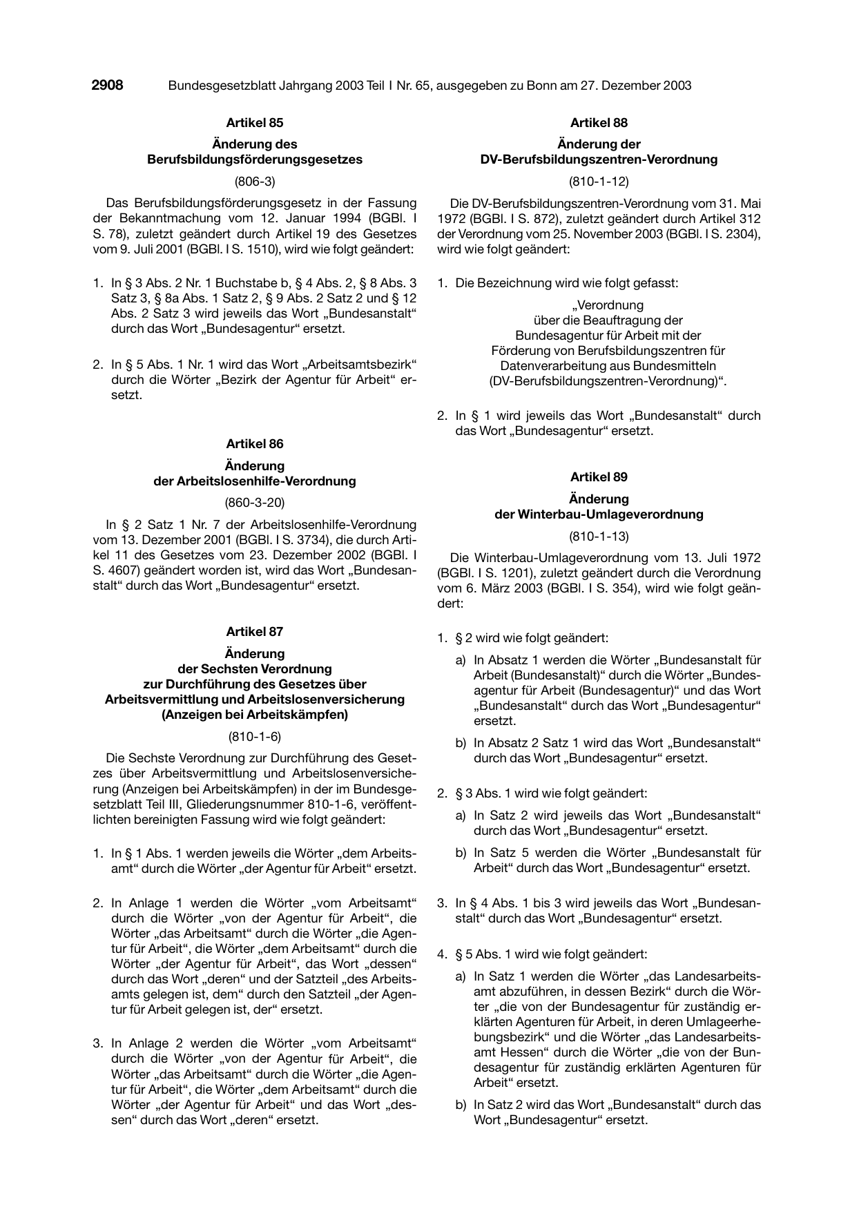BGBl. 2003, Seite 2908 — Originalseite als Abbildung