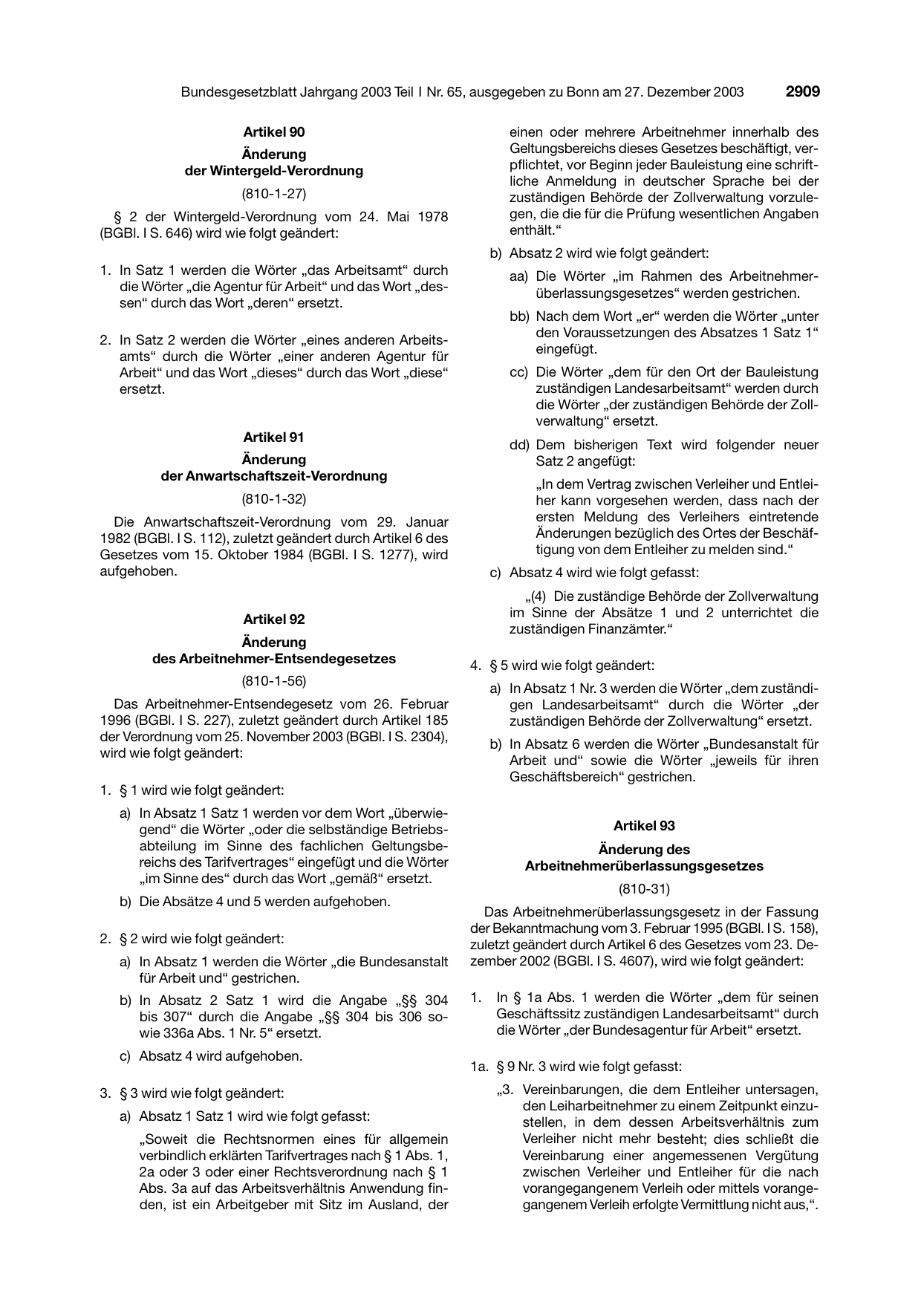 BGBl. 2003, Seite 2909 — Originalseite als Abbildung