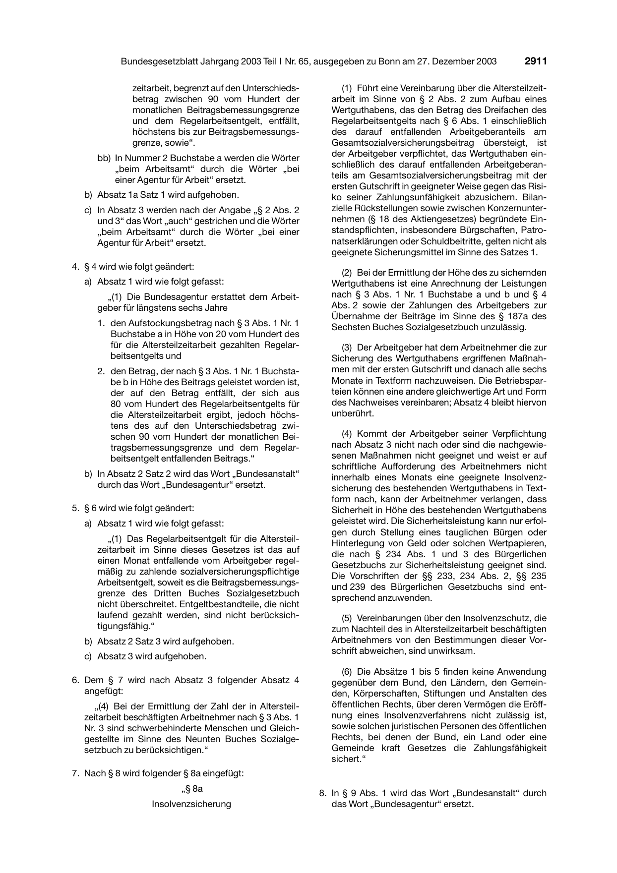 BGBl. 2003, Seite 2911 — Originalseite als Abbildung
