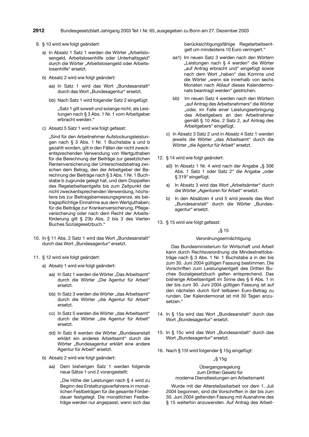 BGBl. 2003, Seite 2912 — Originalseite als Abbildung