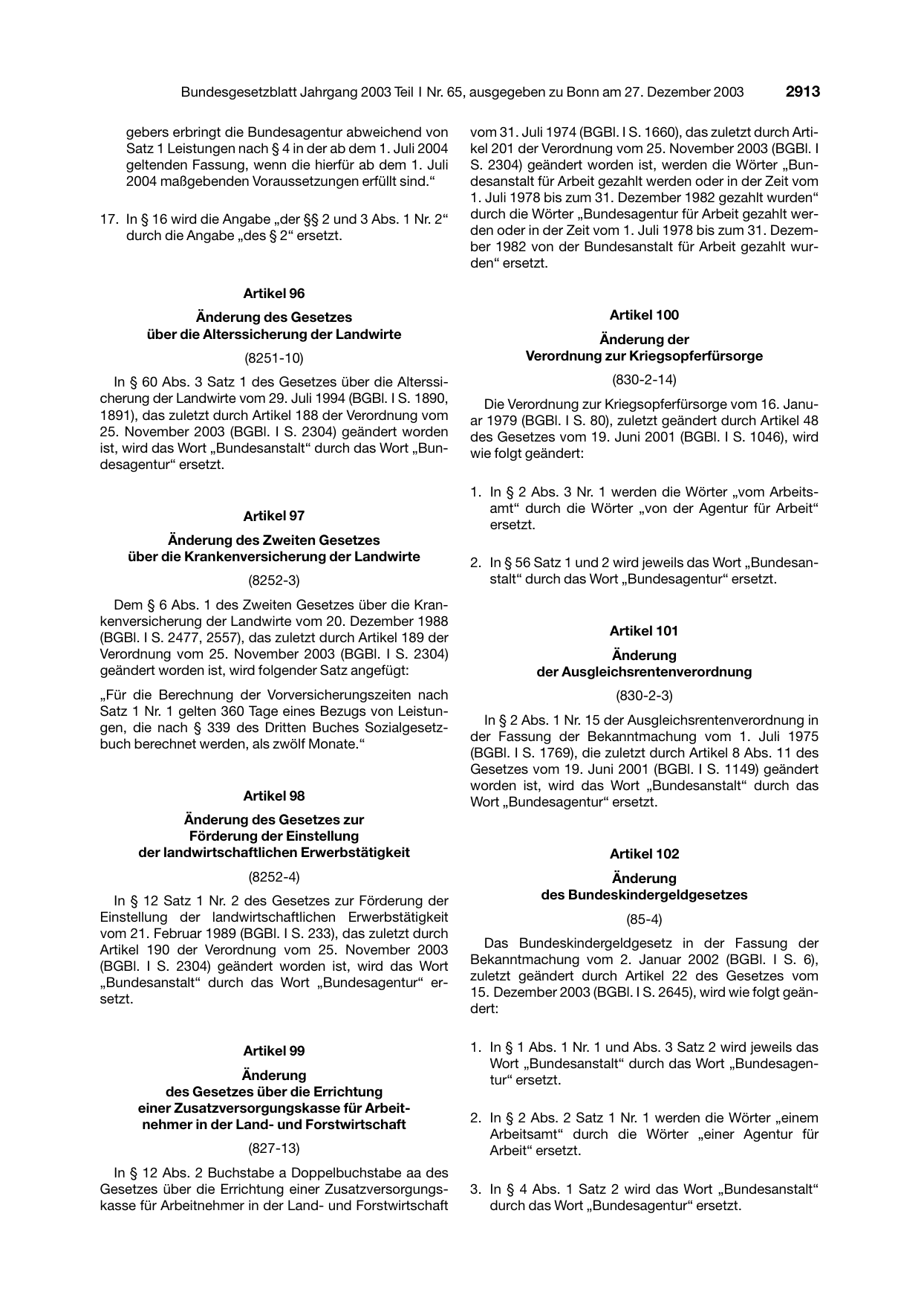 BGBl. 2003, Seite 2913 — Originalseite als Abbildung