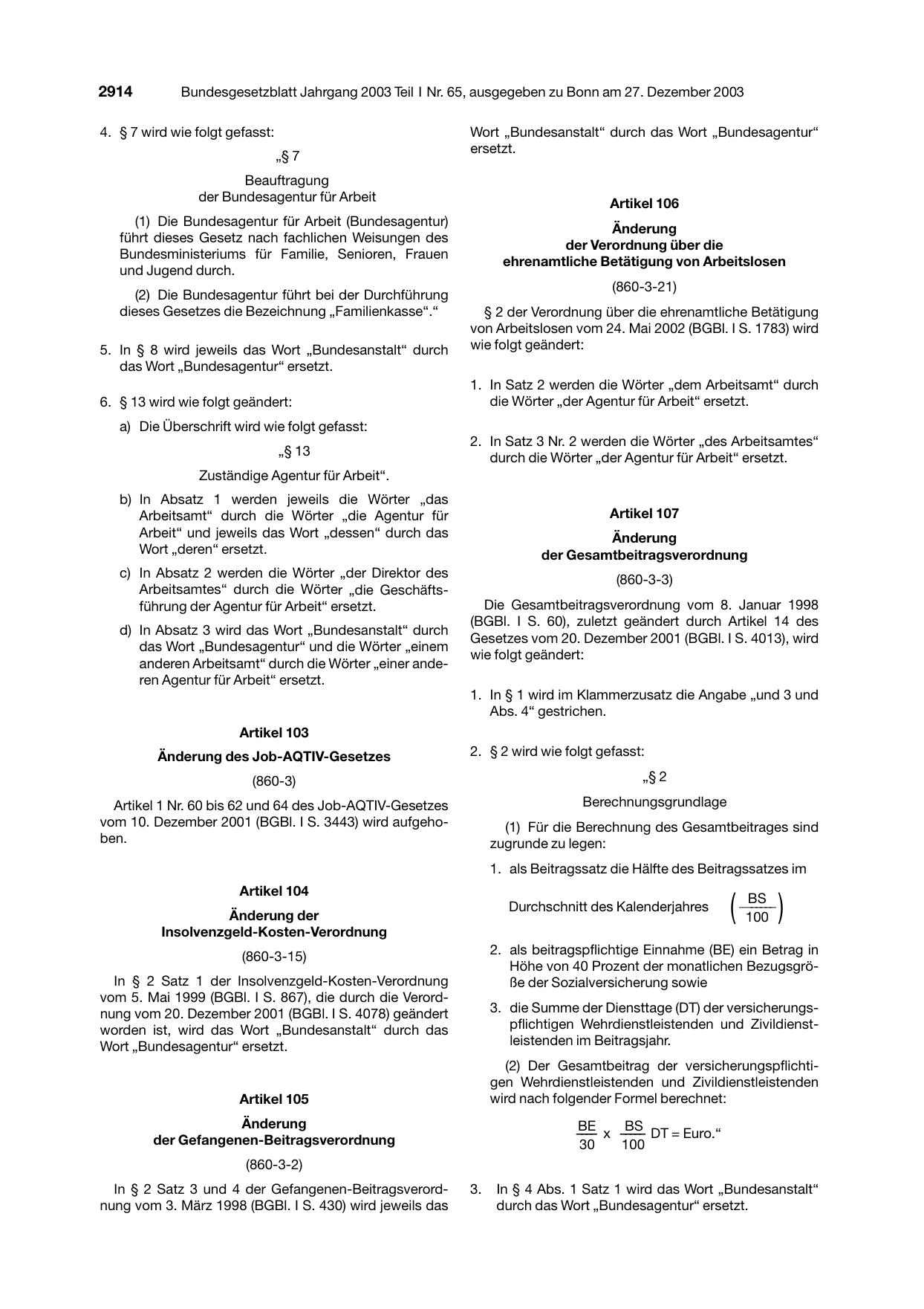 BGBl. 2003, Seite 2914 — Originalseite als Abbildung