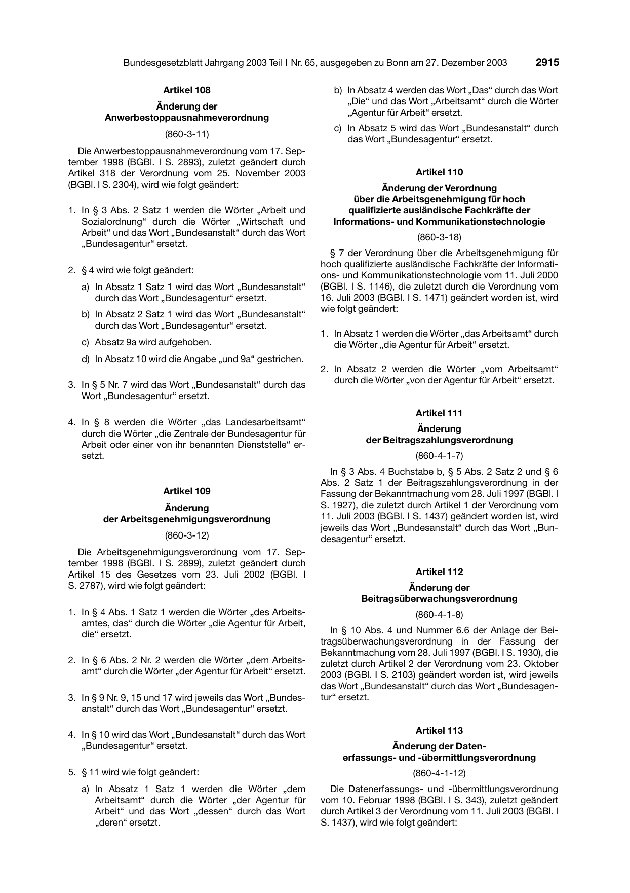 BGBl. 2003, Seite 2915 — Originalseite als Abbildung
