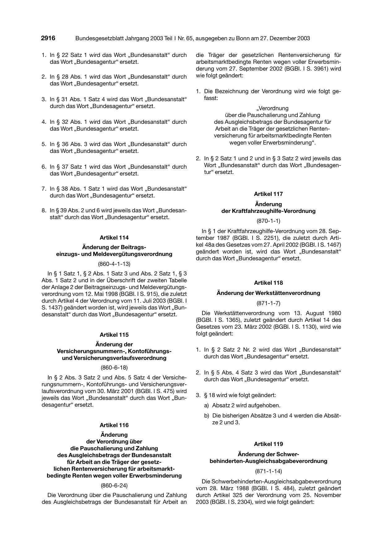 BGBl. 2003, Seite 2916 — Originalseite als Abbildung