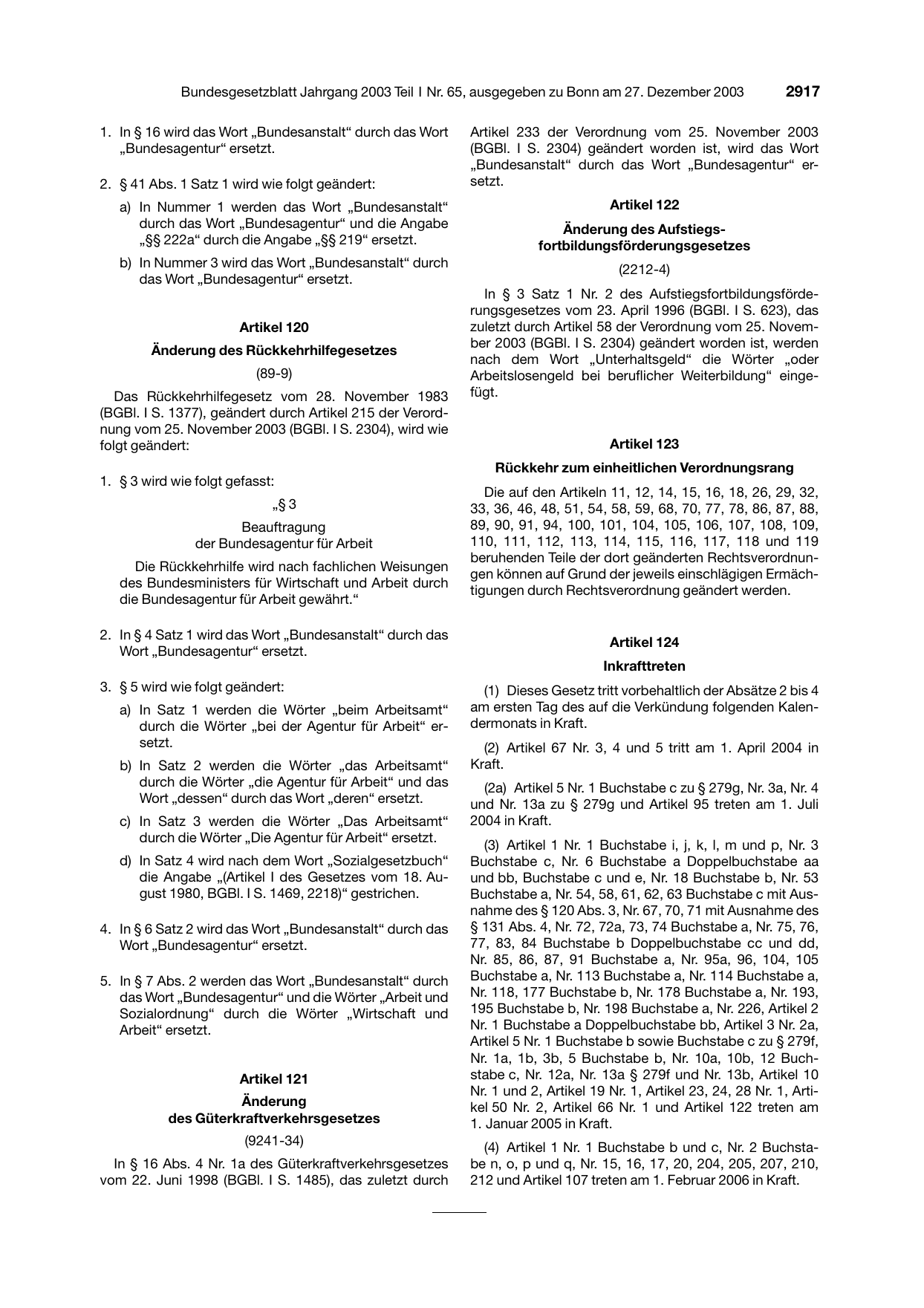 BGBl. 2003, Seite 2917 — Originalseite als Abbildung