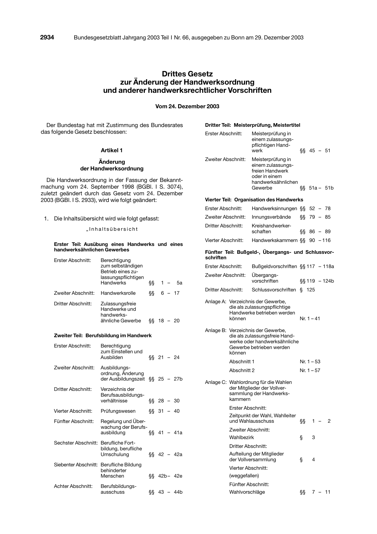 BGBl. 2003, Seite 2934 — Originalseite als Abbildung