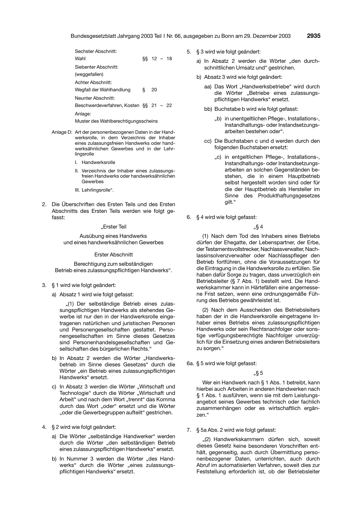 BGBl. 2003, Seite 2935 — Originalseite als Abbildung