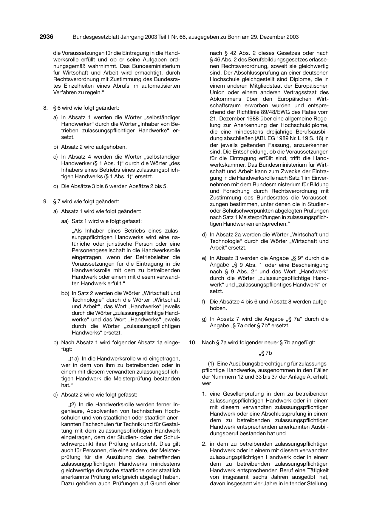 BGBl. 2003, Seite 2936 — Originalseite als Abbildung