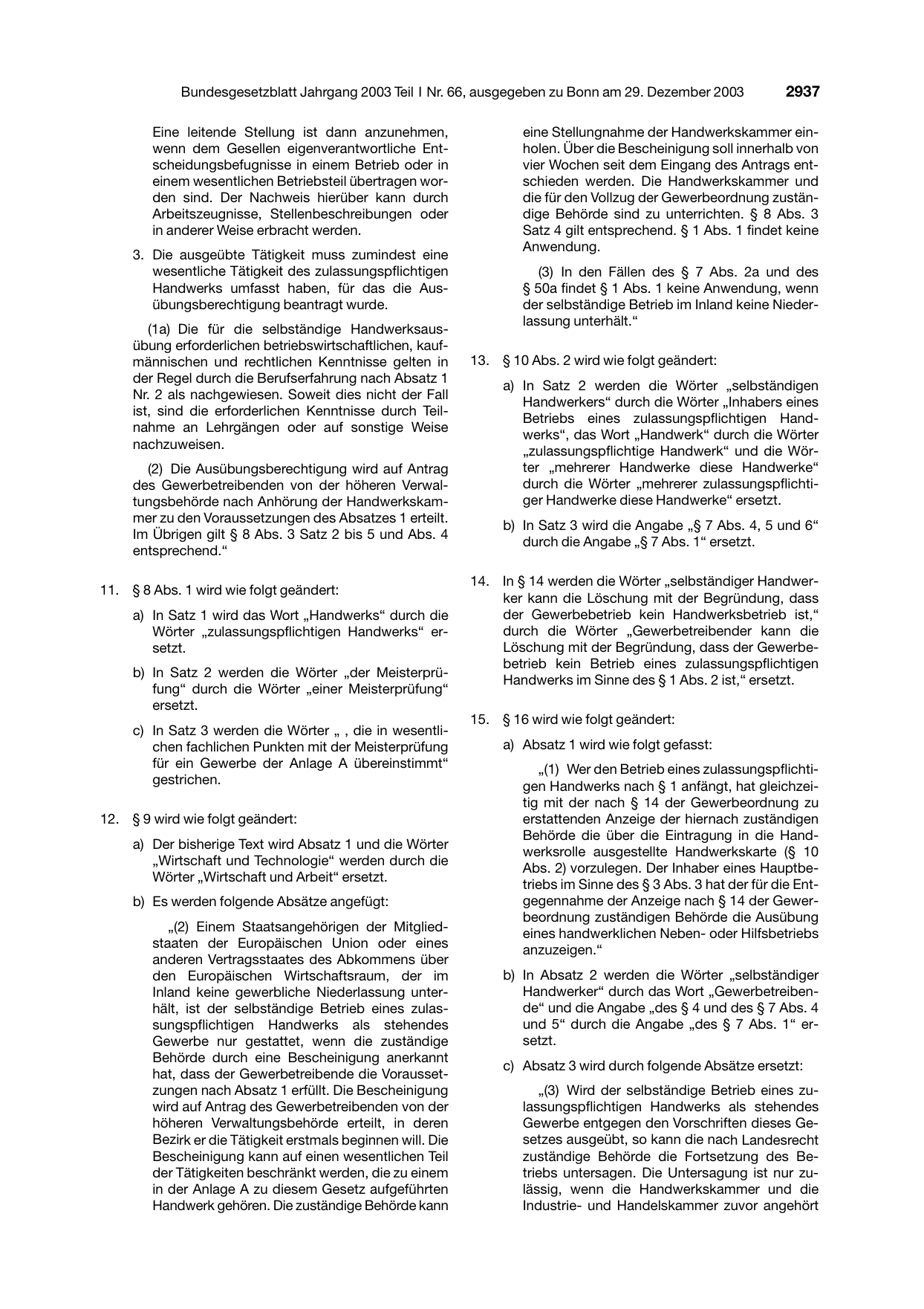 BGBl. 2003, Seite 2937 — Originalseite als Abbildung