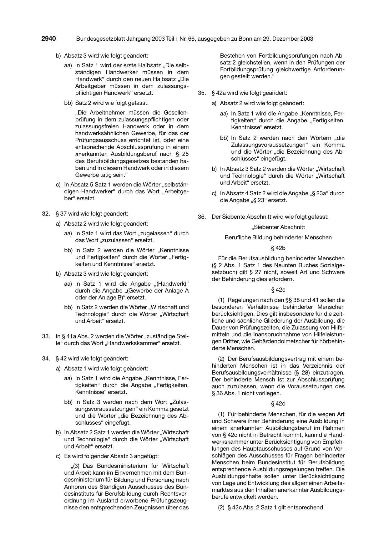 BGBl. 2003, Seite 2940 — Originalseite als Abbildung