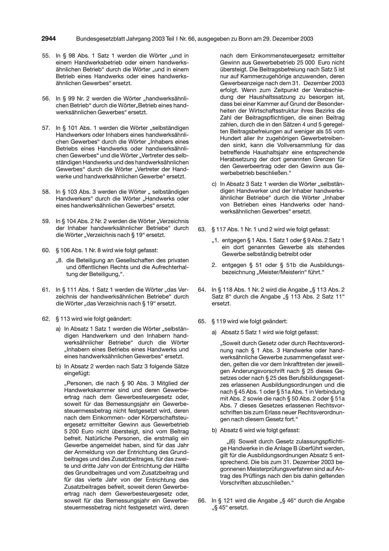 BGBl. 2003, Seite 2944 — Originalseite als Abbildung