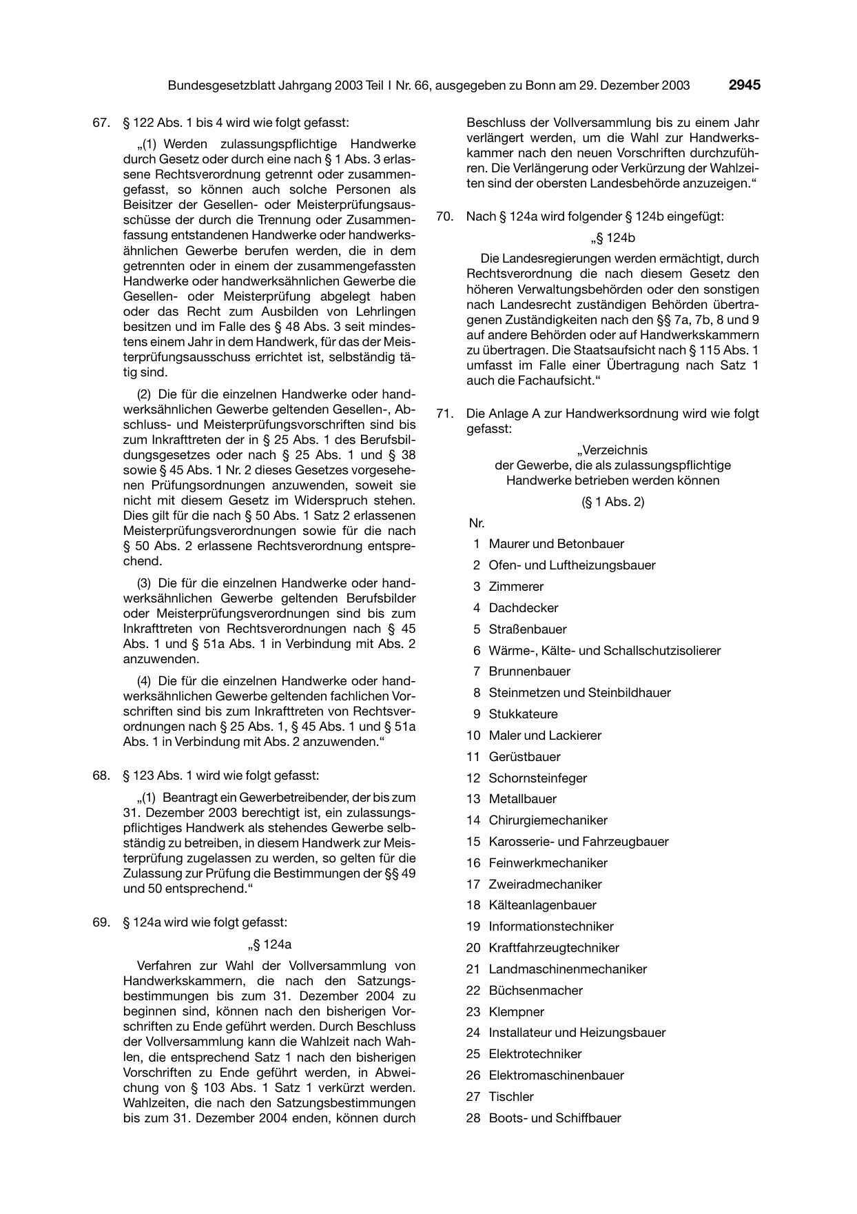 BGBl. 2003, Seite 2945 — Originalseite als Abbildung