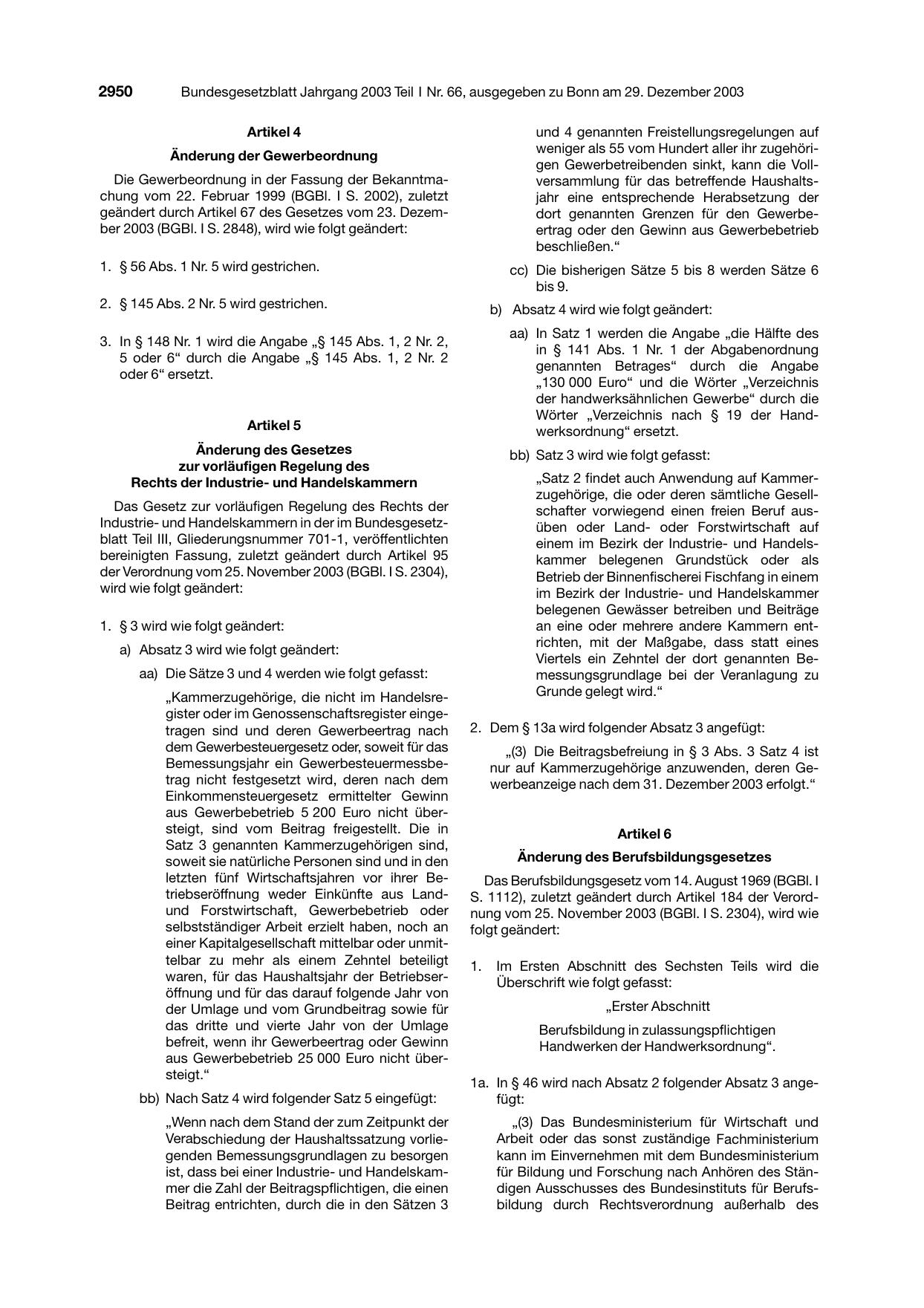 BGBl. 2003, Seite 2950 — Originalseite als Abbildung