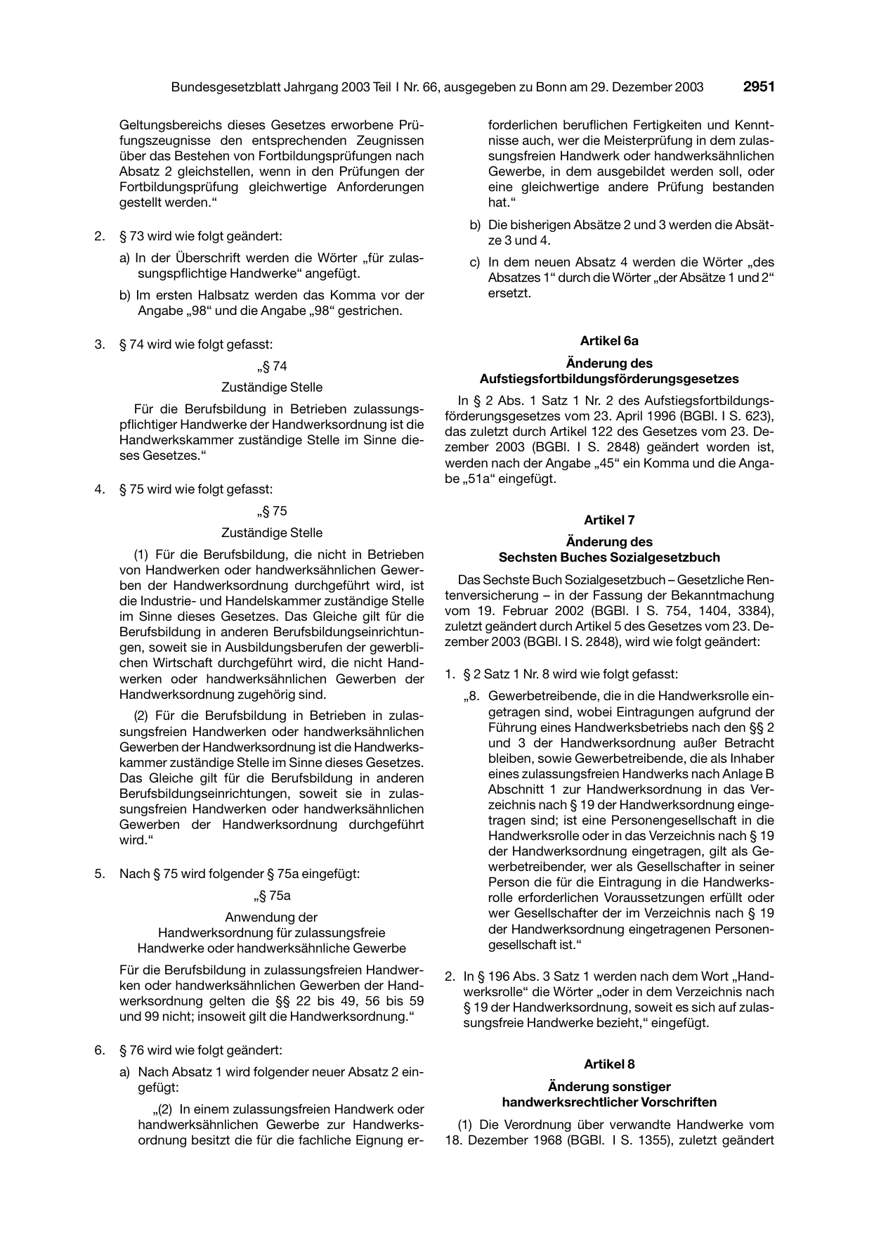 BGBl. 2003, Seite 2951 — Originalseite als Abbildung