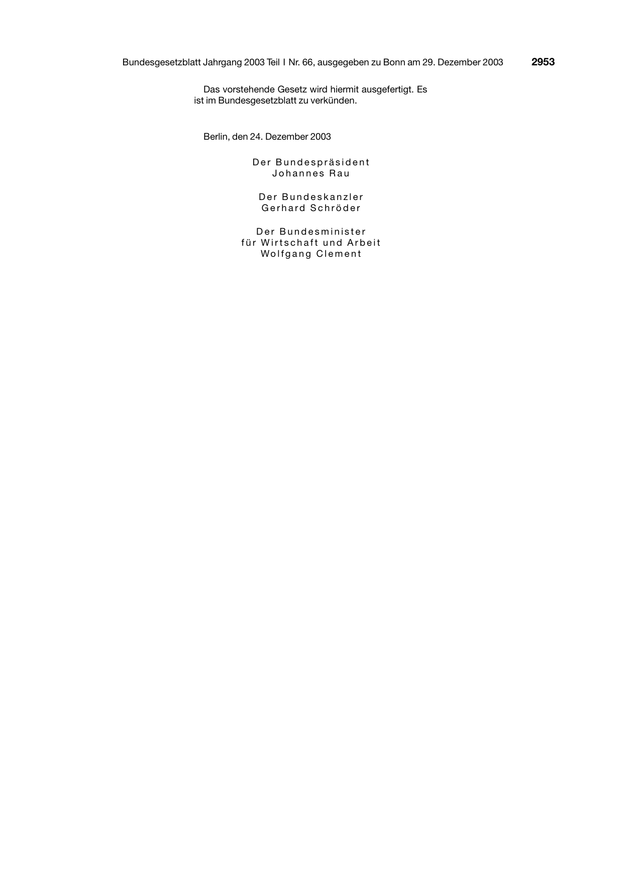 BGBl. 2003, Seite 2953 — Originalseite als Abbildung