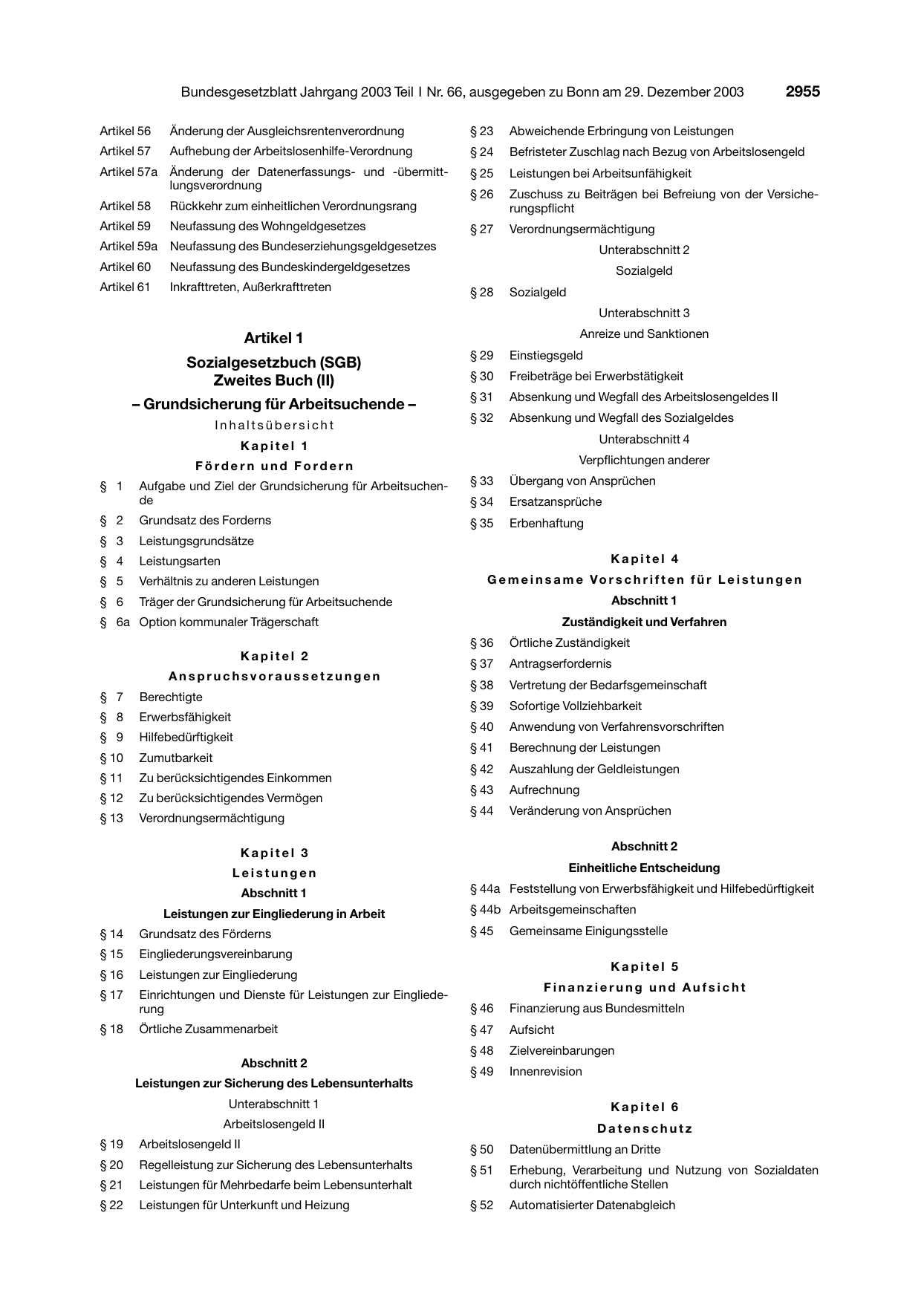 BGBl. 2003, Seite 2955 — Originalseite als Abbildung