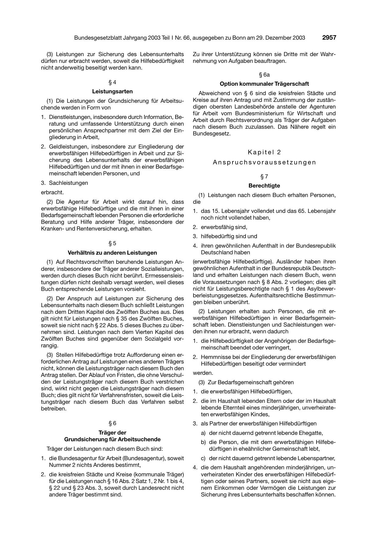 BGBl. 2003, Seite 2957 — Originalseite als Abbildung