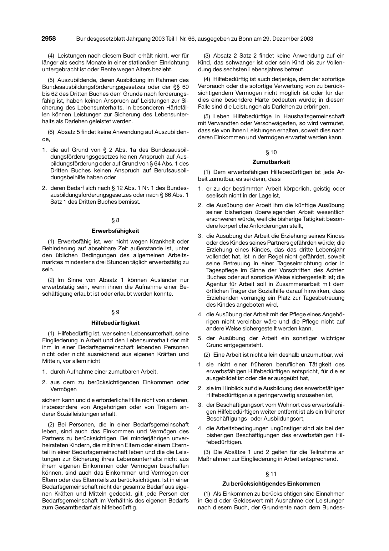 BGBl. 2003, Seite 2958 — Originalseite als Abbildung