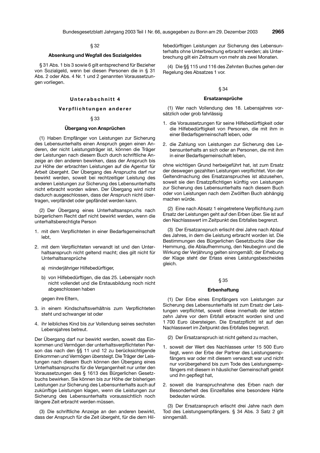 BGBl. 2003, Seite 2965 — Originalseite als Abbildung