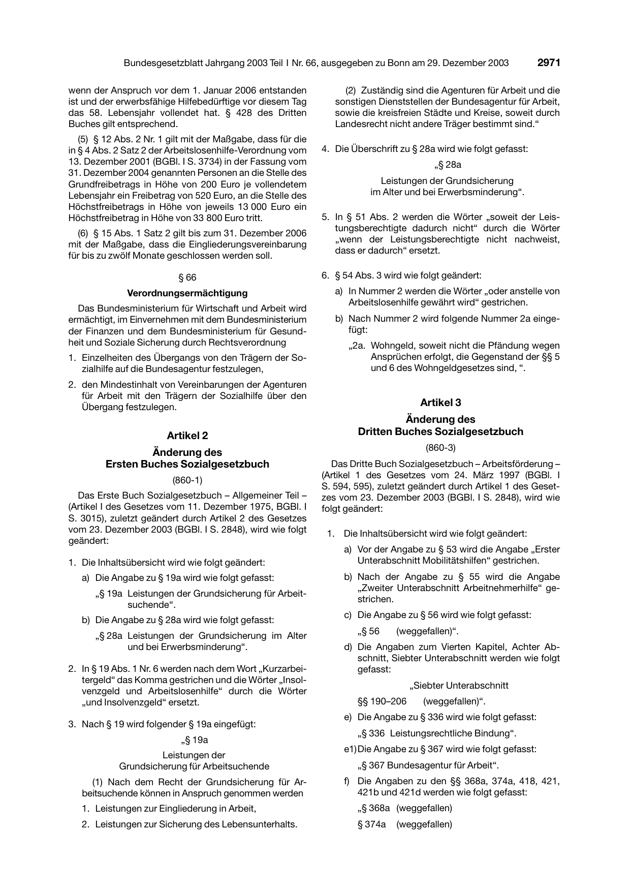 BGBl. 2003, Seite 2971 — Originalseite als Abbildung