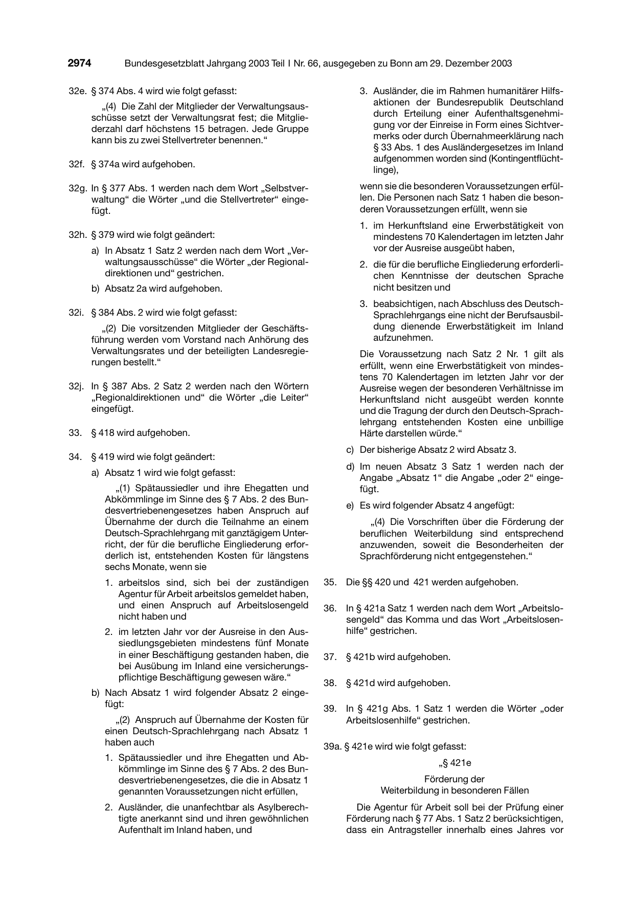 BGBl. 2003, Seite 2974 — Originalseite als Abbildung