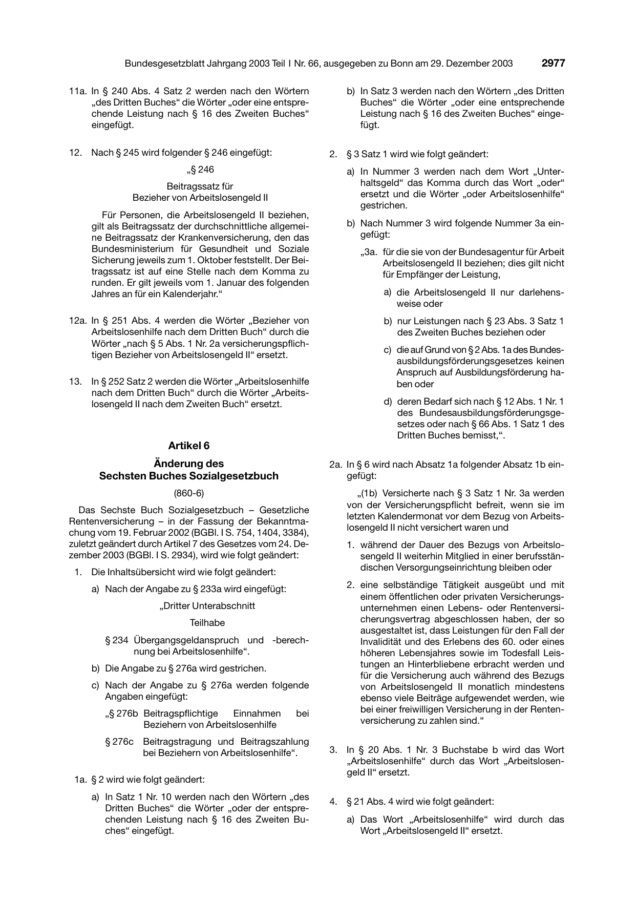 BGBl. 2003, Seite 2977 — Originalseite als Abbildung