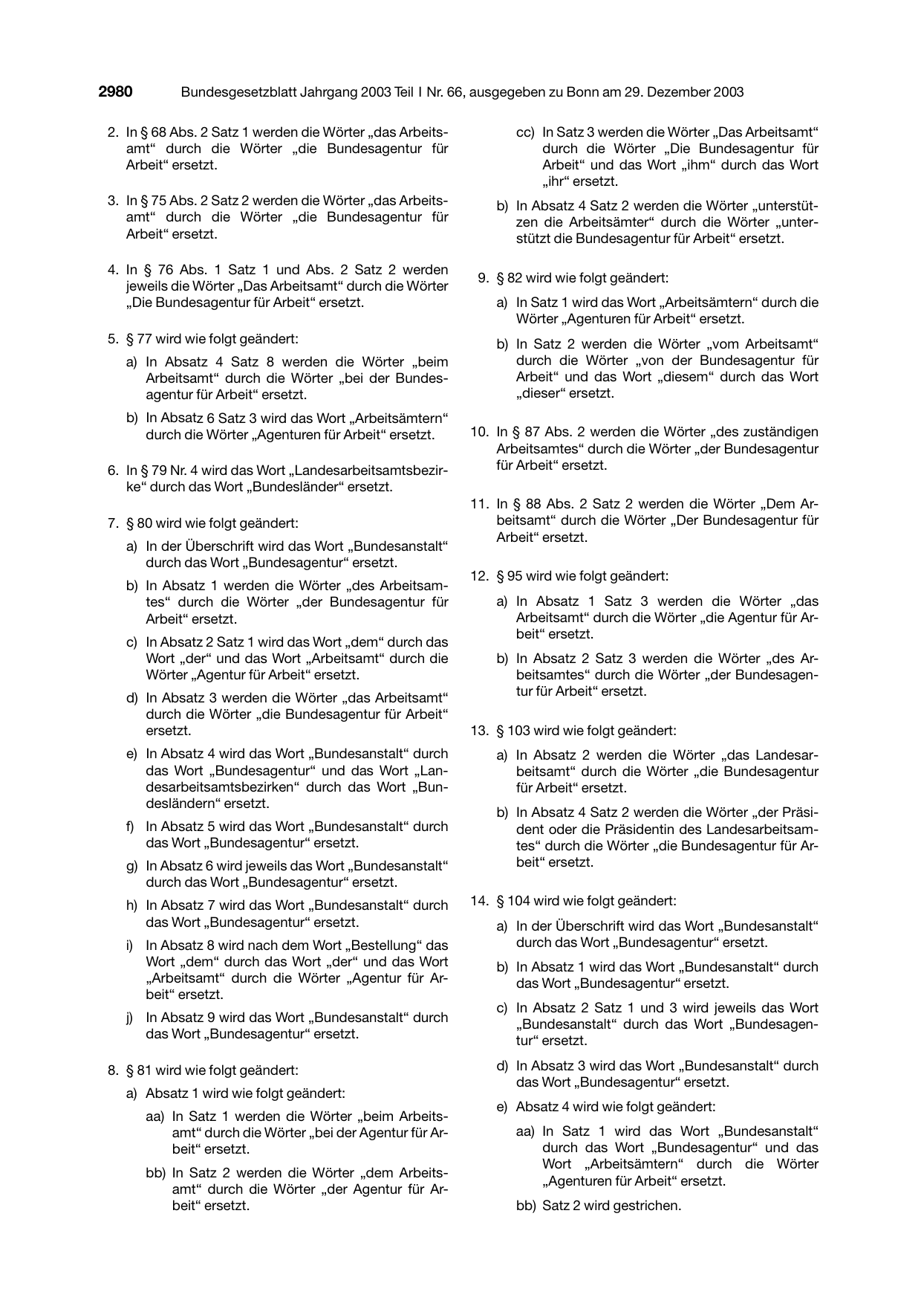BGBl. 2003, Seite 2980 — Originalseite als Abbildung