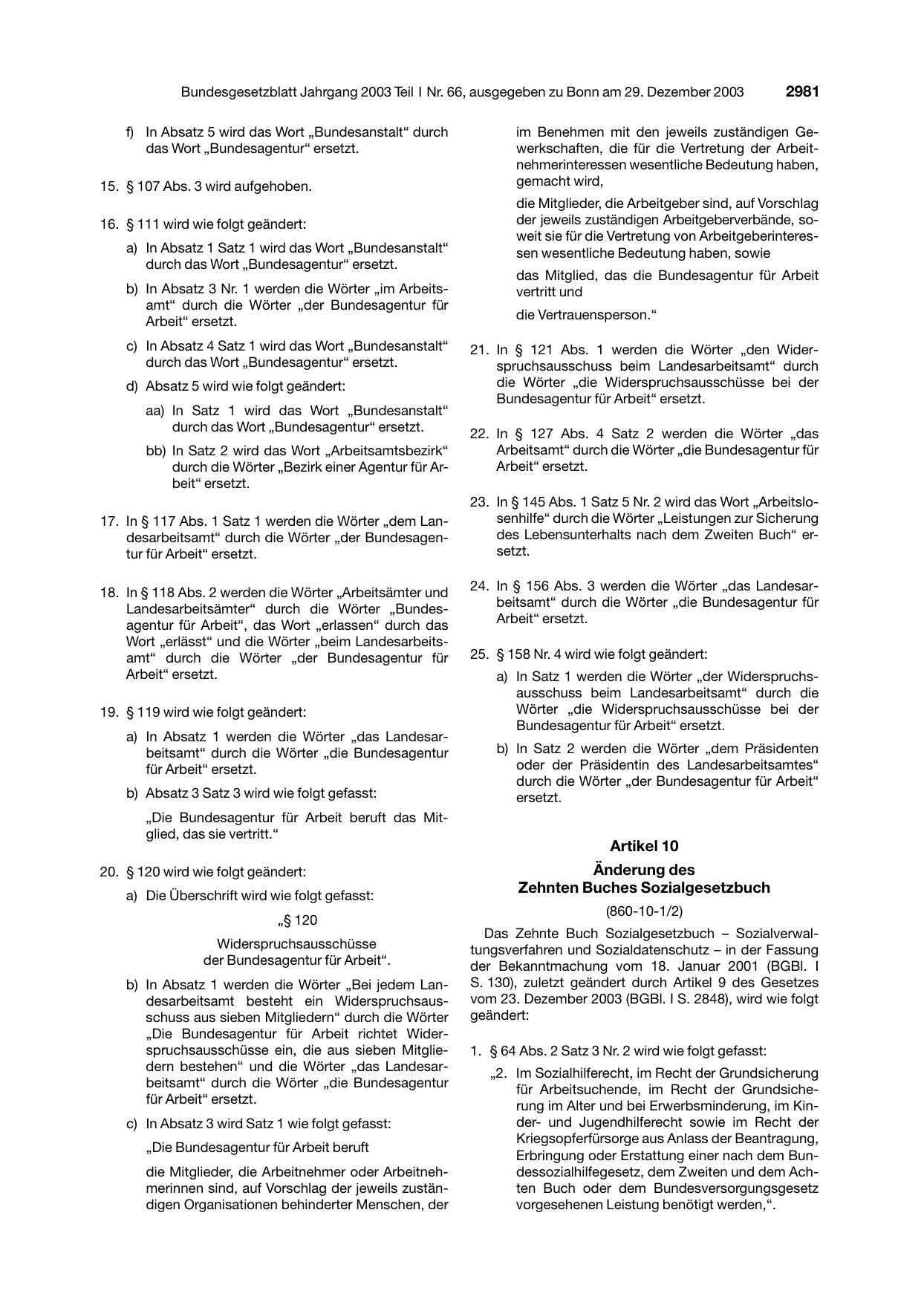 BGBl. 2003, Seite 2981 — Originalseite als Abbildung
