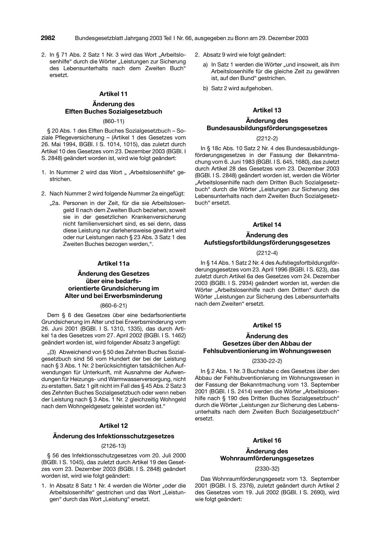 BGBl. 2003, Seite 2982 — Originalseite als Abbildung