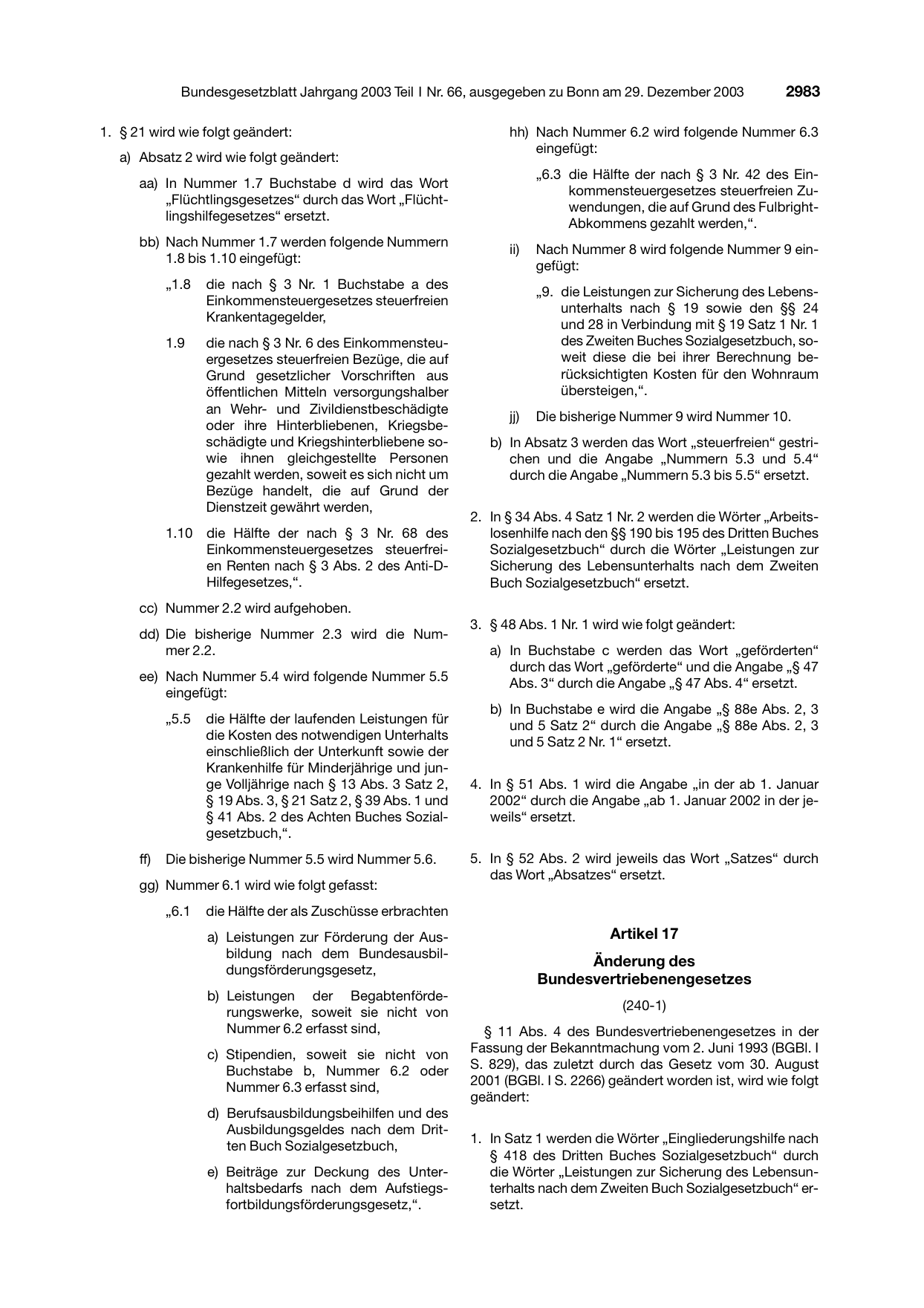 BGBl. 2003, Seite 2983 — Originalseite als Abbildung
