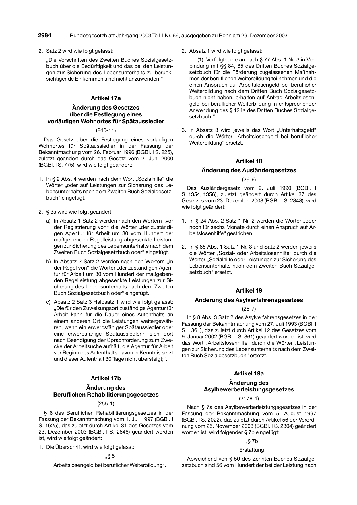 BGBl. 2003, Seite 2984 — Originalseite als Abbildung