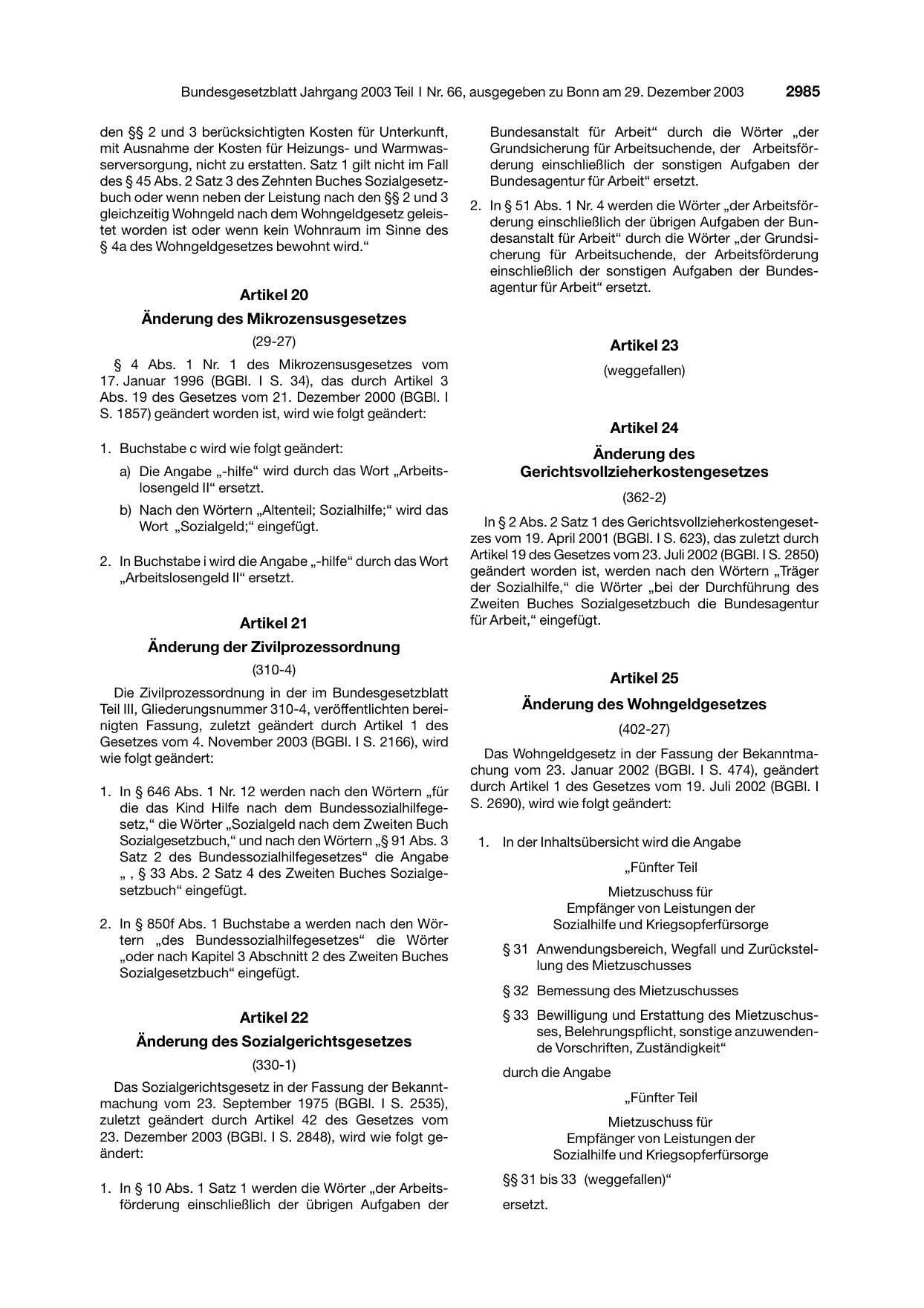 BGBl. 2003, Seite 2985 — Originalseite als Abbildung