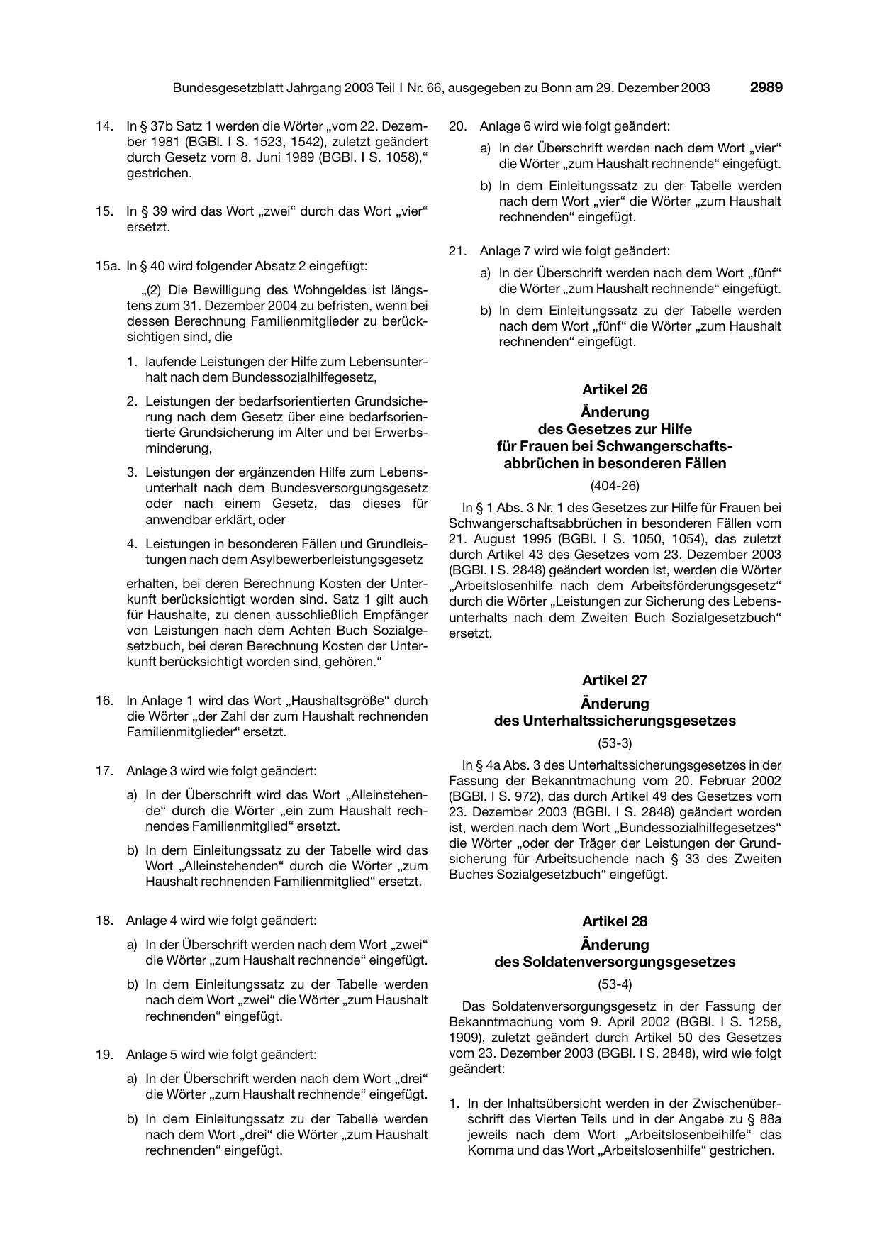 BGBl. 2003, Seite 2989 — Originalseite als Abbildung