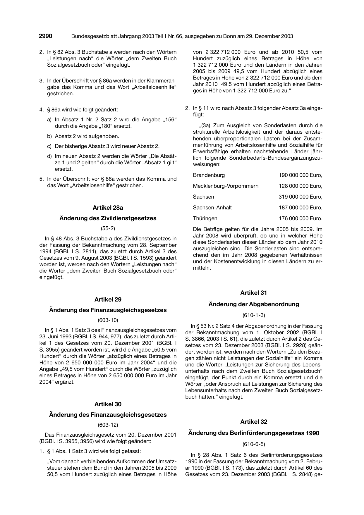 BGBl. 2003, Seite 2990 — Originalseite als Abbildung