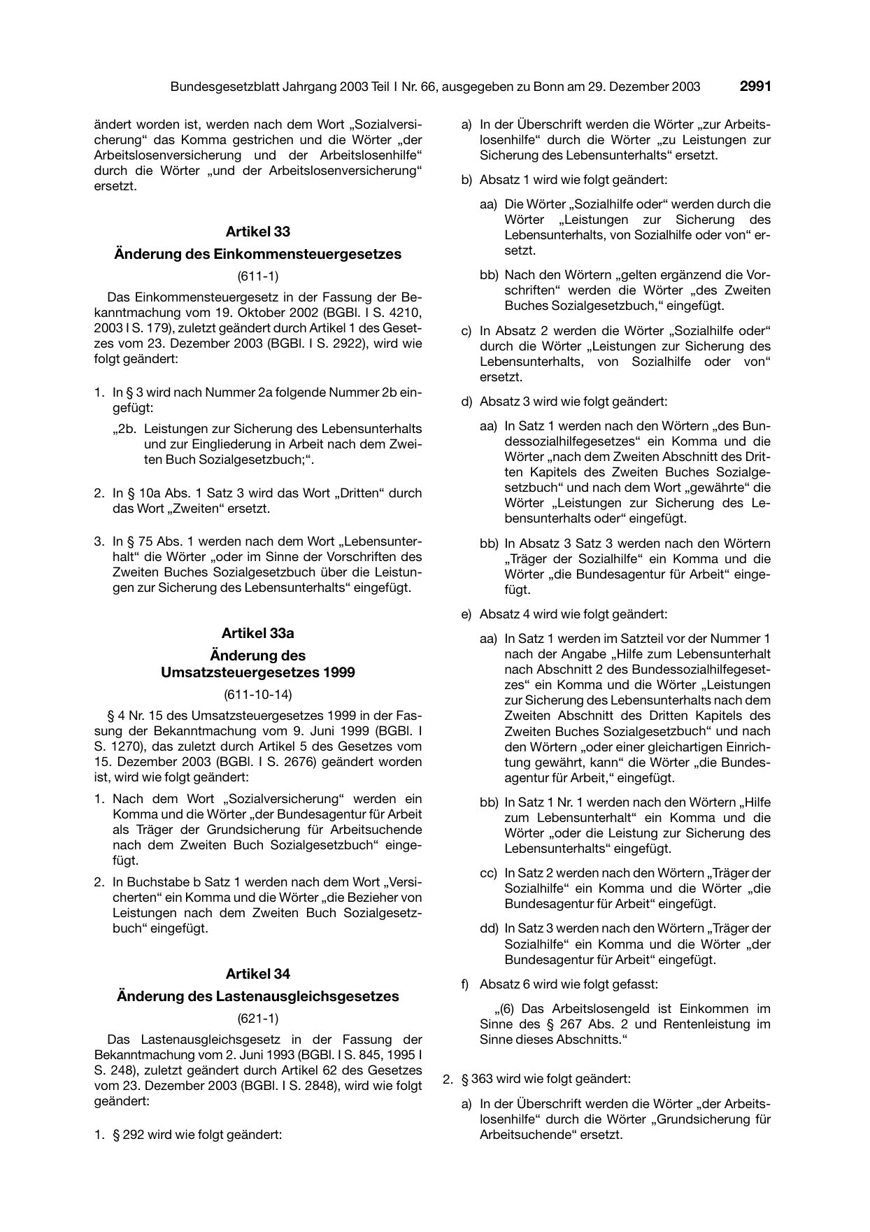 BGBl. 2003, Seite 2991 — Originalseite als Abbildung