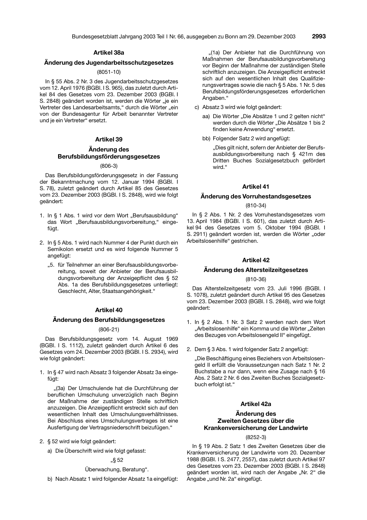 BGBl. 2003, Seite 2993 — Originalseite als Abbildung