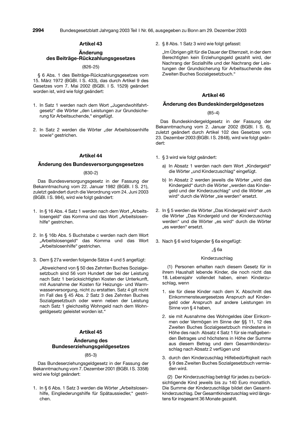 BGBl. 2003, Seite 2994 — Originalseite als Abbildung