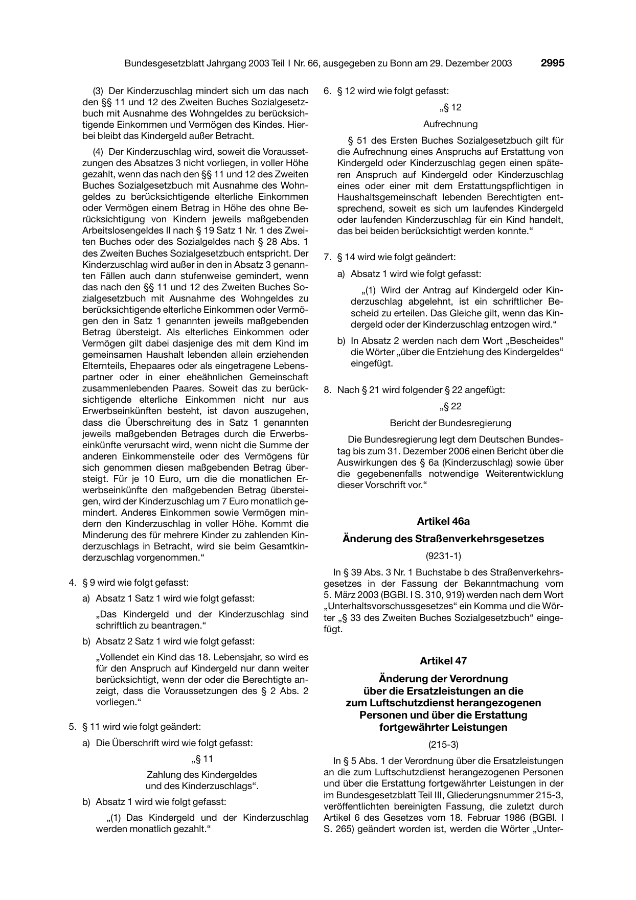 BGBl. 2003, Seite 2995 — Originalseite als Abbildung