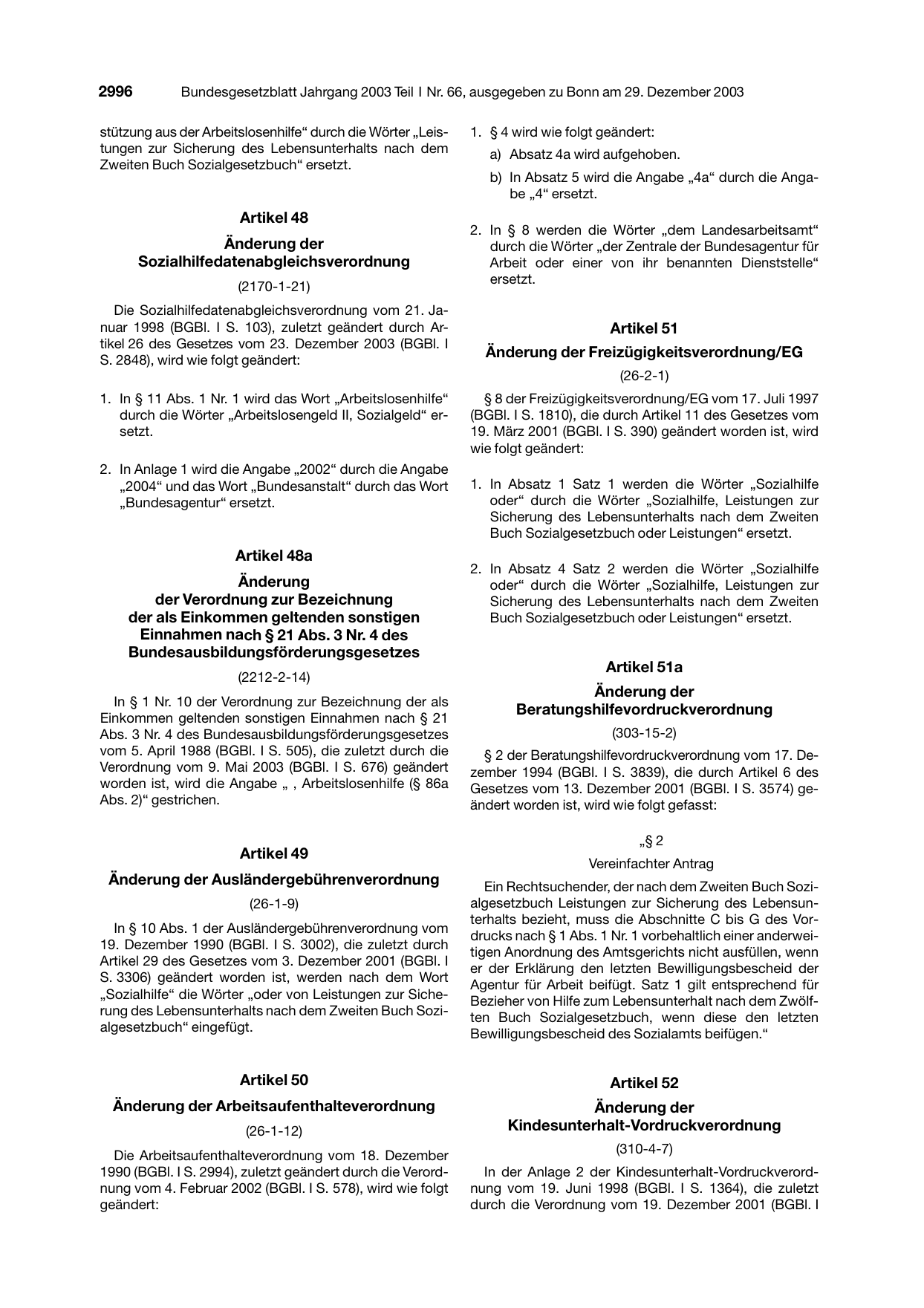 BGBl. 2003, Seite 2996 — Originalseite als Abbildung
