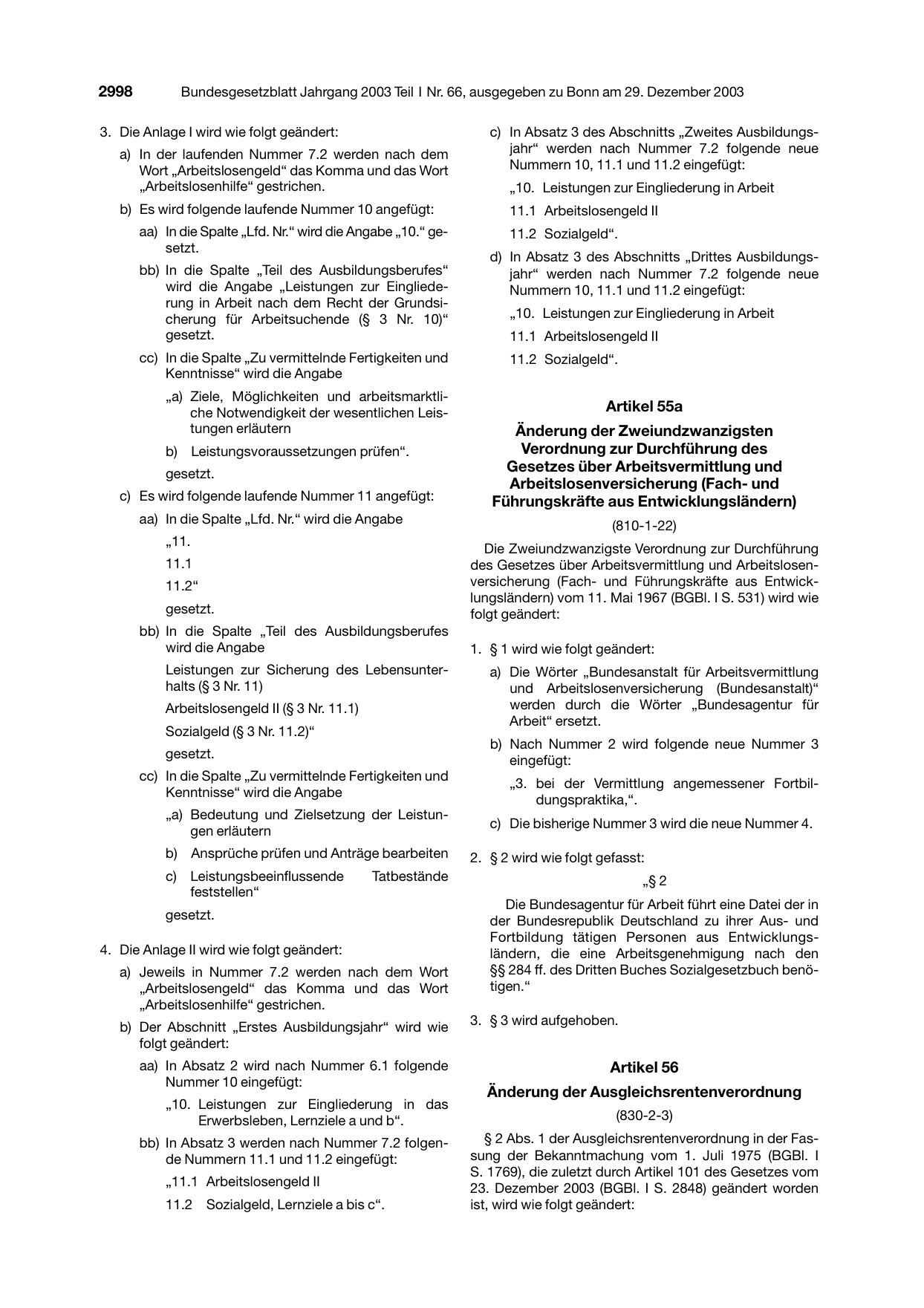 BGBl. 2003, Seite 2998 — Originalseite als Abbildung
