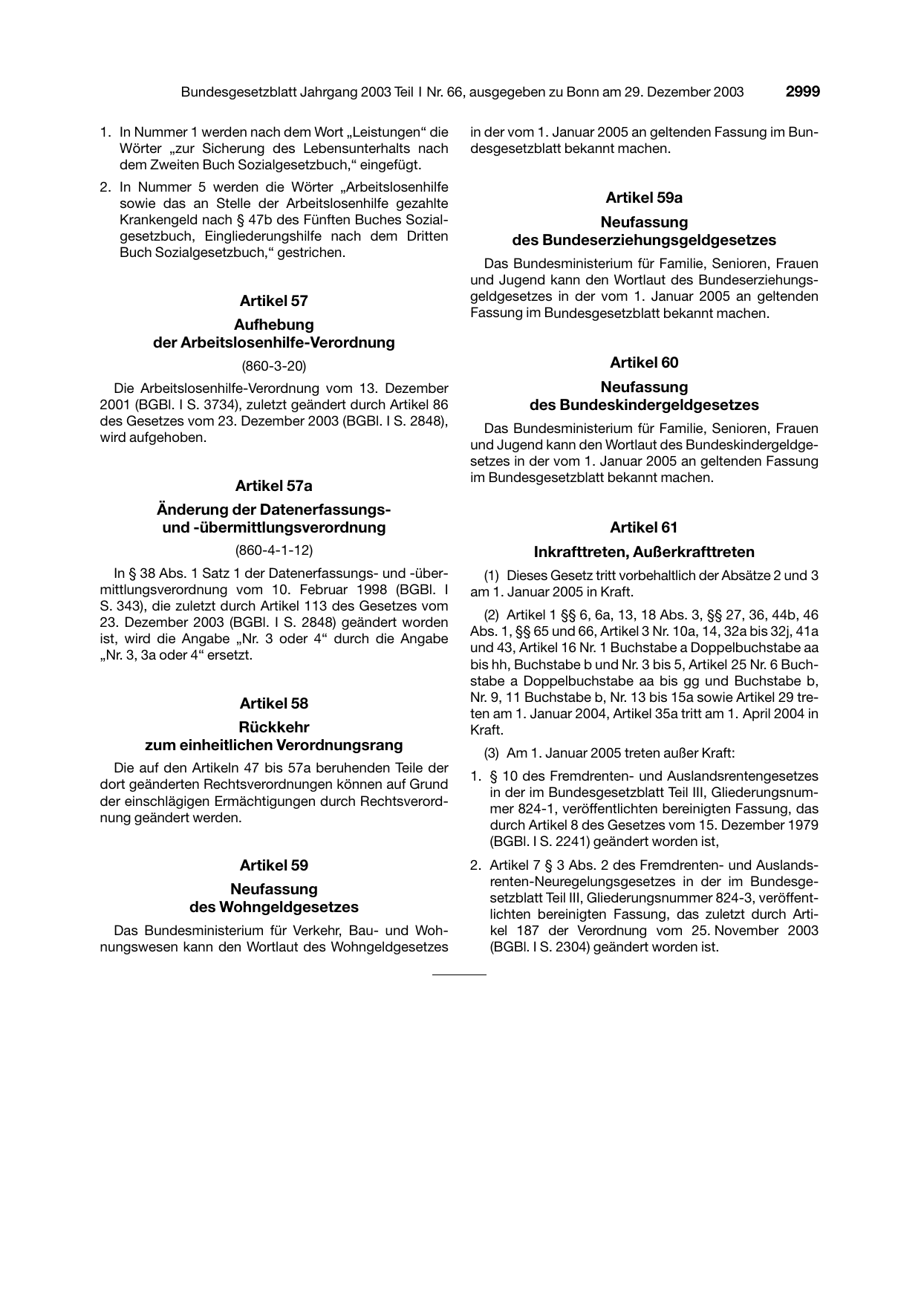 BGBl. 2003, Seite 2999 — Originalseite als Abbildung