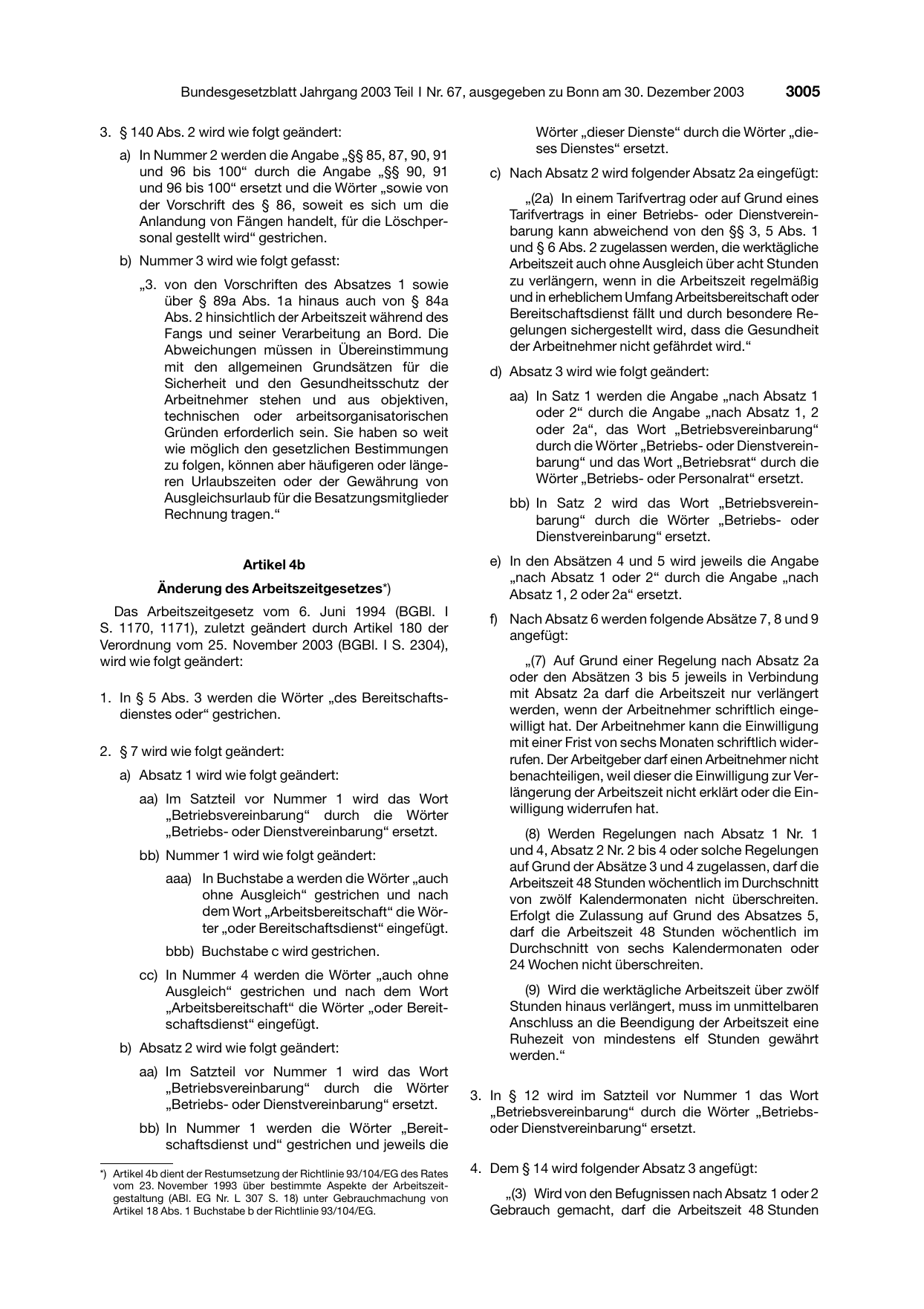 BGBl. 2003, Seite 3005 — Originalseite als Abbildung